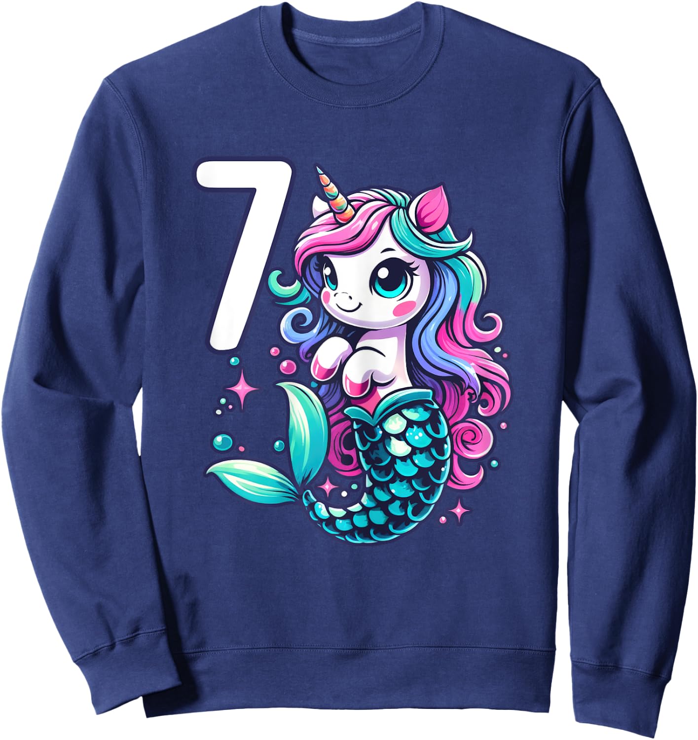 Unicorn Mermaid 7th Birthday 7 Year Old Party Girls Outfit Sweatshirt - Sweatshirt | Navy
