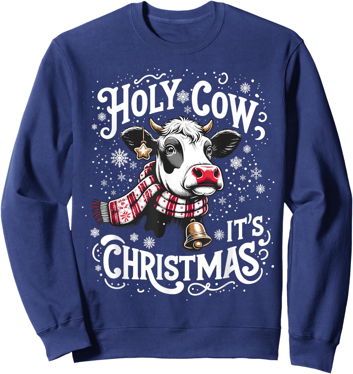 Holy Cow It's Christmas Funny Cow Lover Farm Animal Costume Sweatshirt - Sweatshirt | Navy