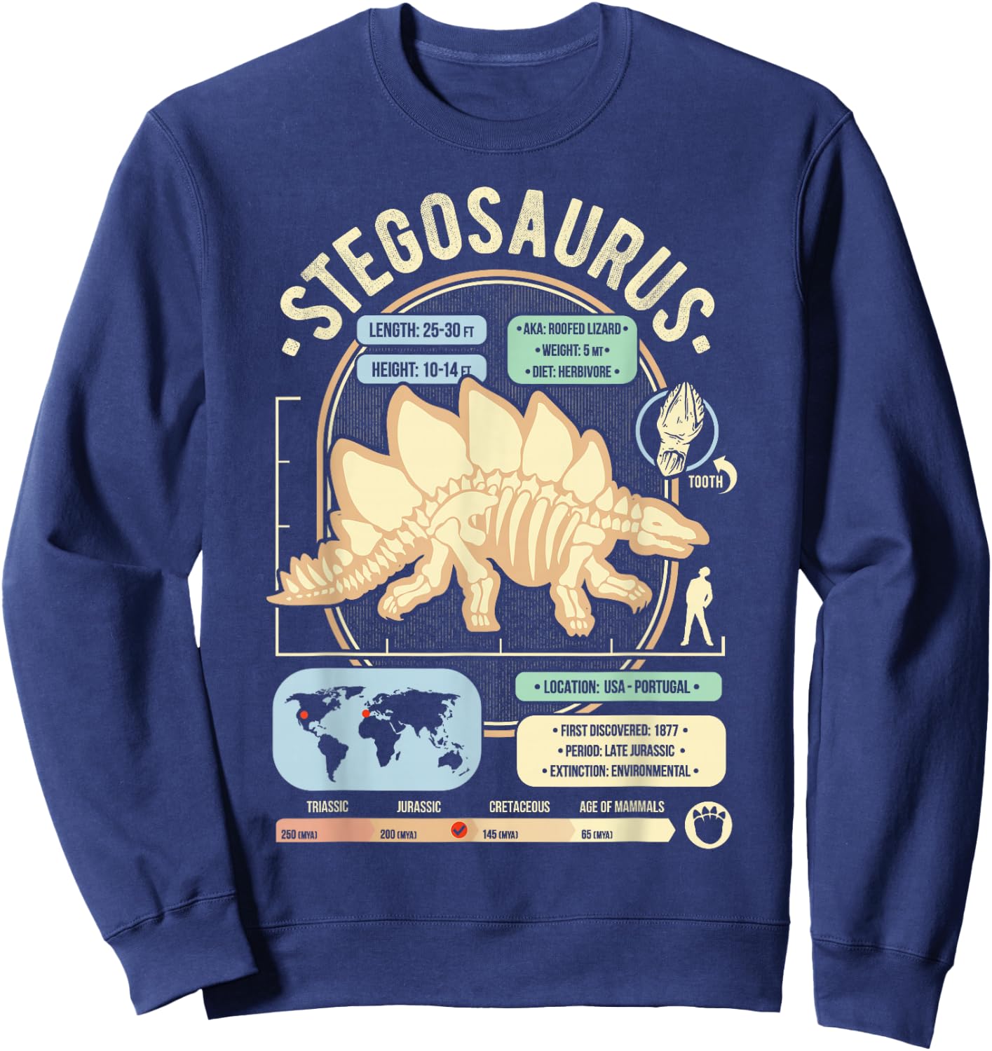 Dinosaur Facts - Stegosaurus Science & Anatomy Gift Sweatshirt - Sweatshirt | Navy