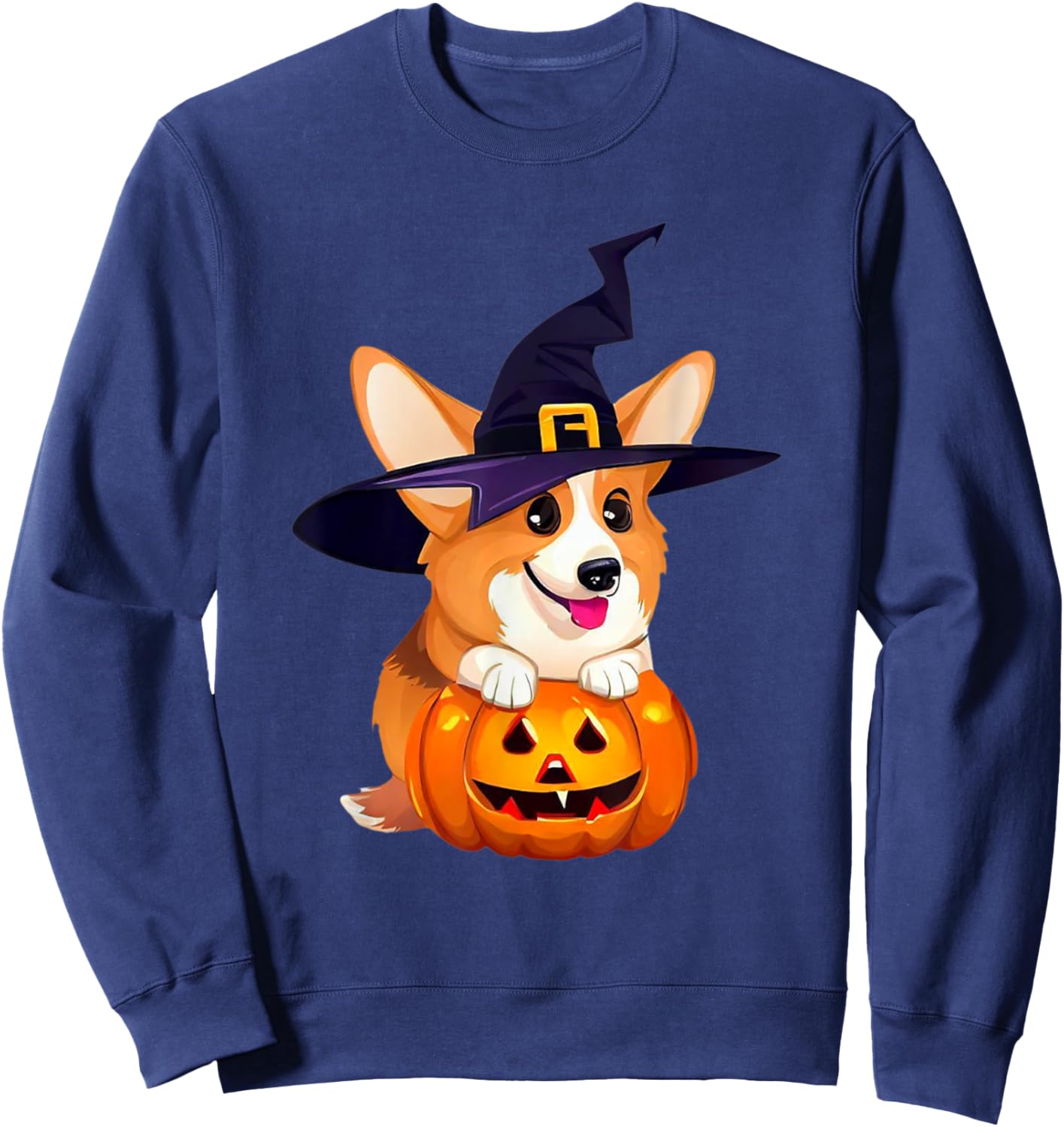 Halloween Corgi Witch Hat, Boy Girl Funny Sweatshirt - Sweatshirt | Navy