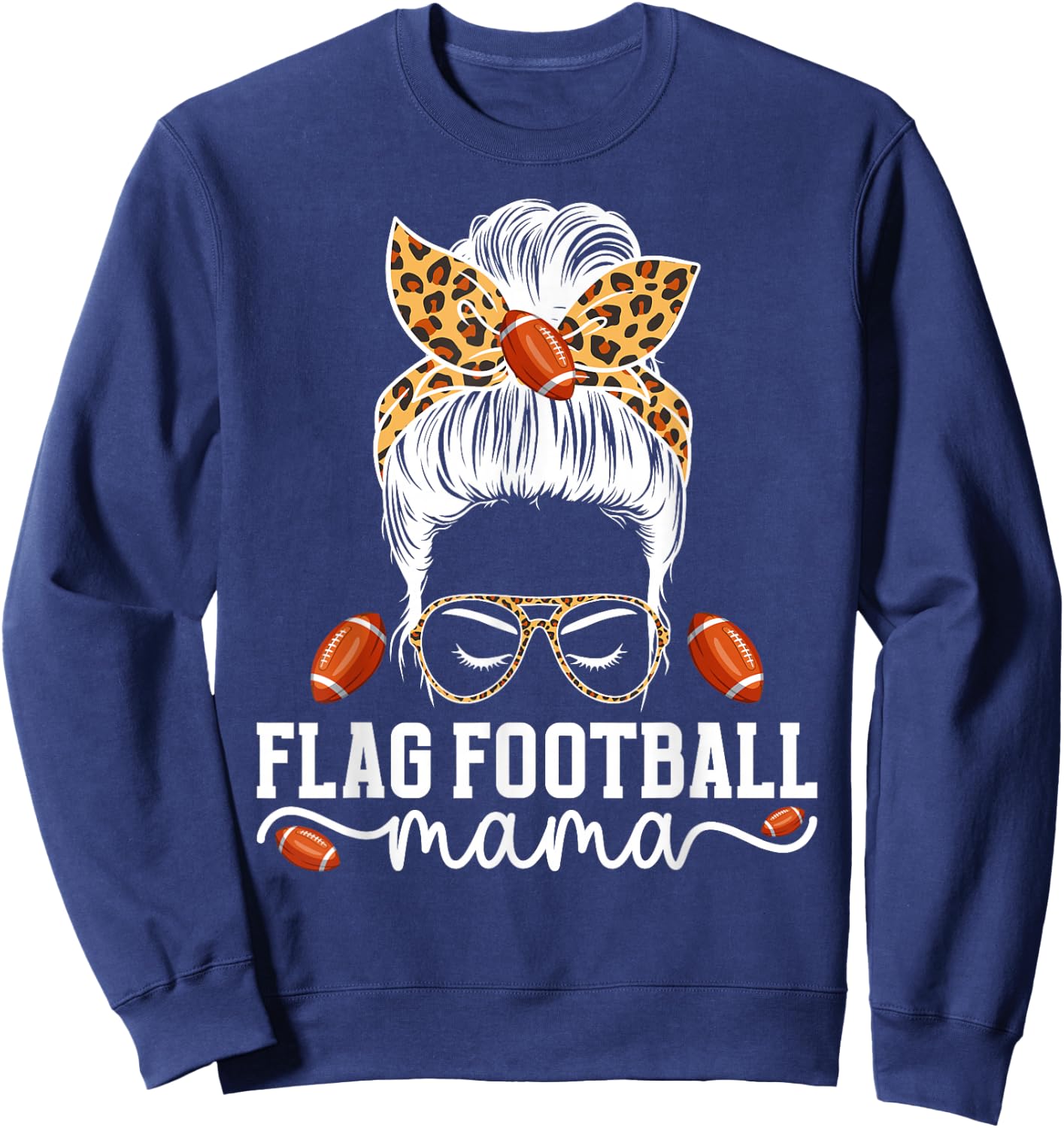 Flag Football Mama Messy Bun Flag Football Player Mom Sweatshirt - Sweatshirt | Navy