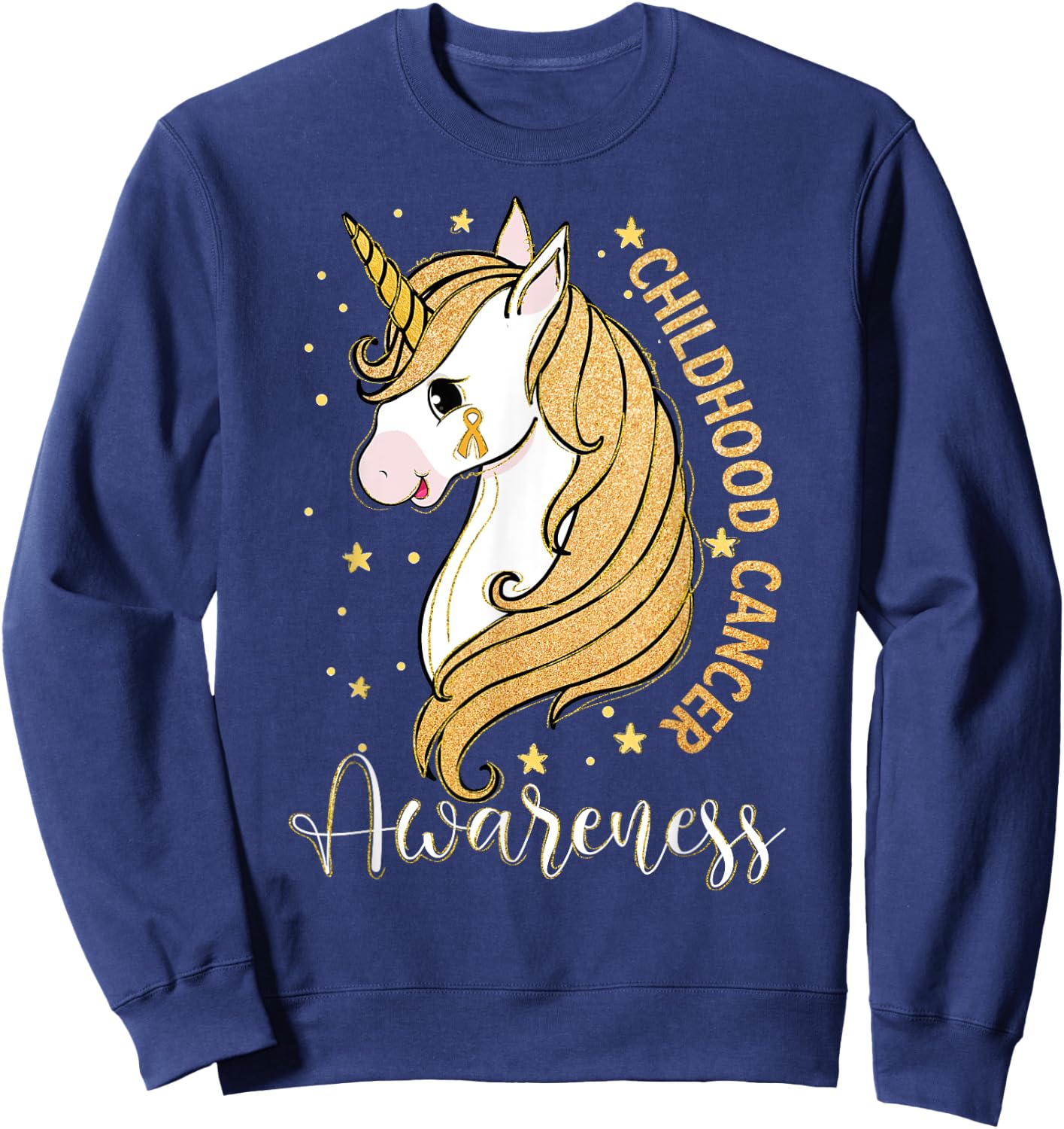 Childhood Cancer Awareness Unicorn Warrior Support Kid Girls Sweatshirt - Sweatshirt | Navy