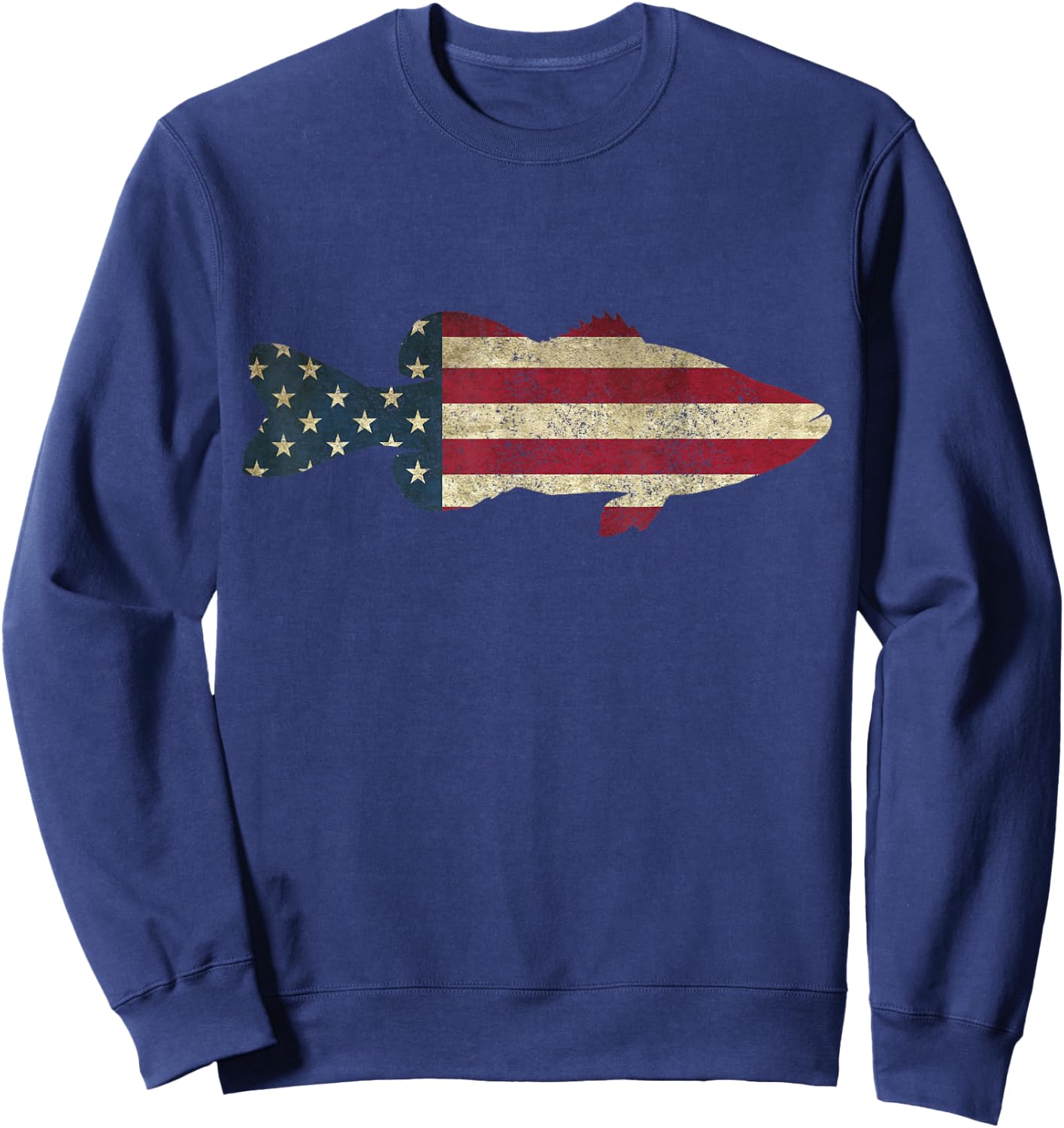 Bass Fishing American Flag Vintage Patriotic Angler Sweatshirt - Sweatshirt | Navy