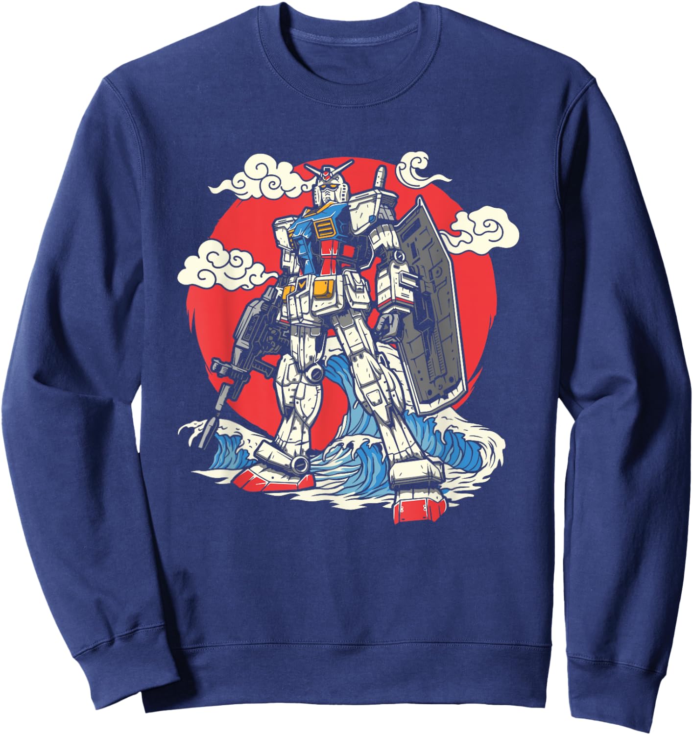 Anime Japanese Robot Kanagawa Japanese Ocean Wave Art Sweatshirt - Sweatshirt | Navy