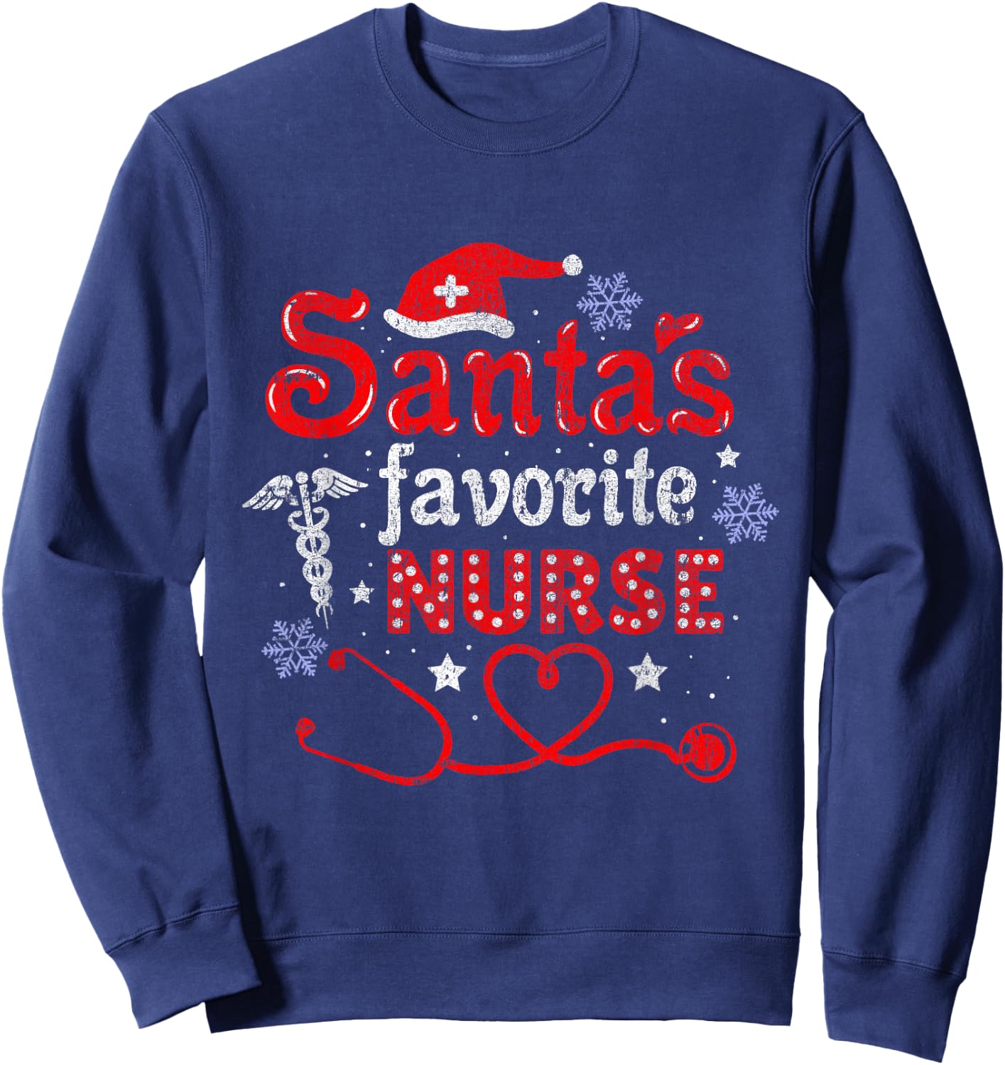 Santa's Favorite Nurse Vintage Sweatshirt - Sweatshirt | Navy
