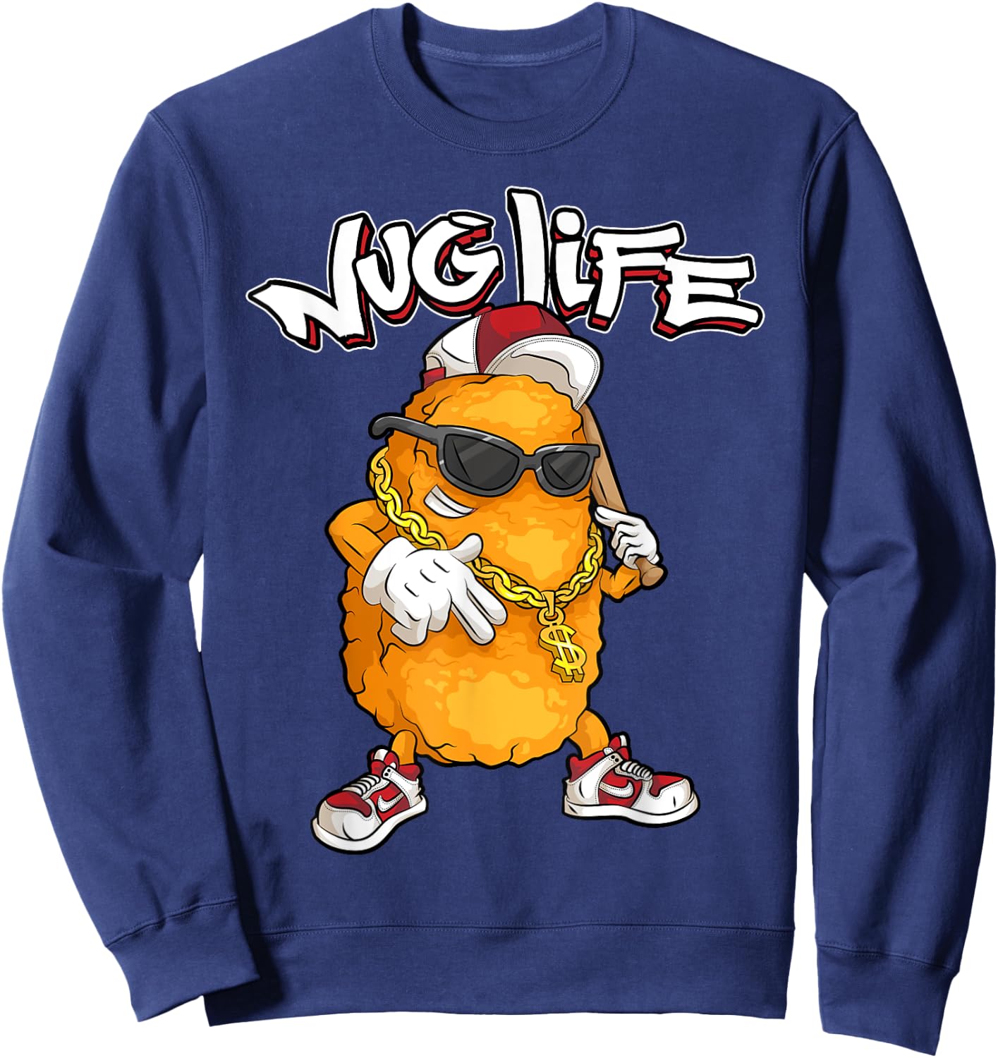 Cool Gangster Chix Fingers Fans Boys Girls Designs Funny Nug Life Gift | Cute Chicken Nuggets Lover -Adults and Kids Sweatshirt - Sweatshirt | Navy