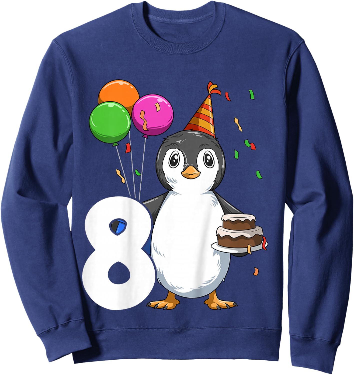 Penguin Birthday 8 Penguin 8th Birthday Outfit Penguin Party Sweatshirt - Sweatshirt | Navy
