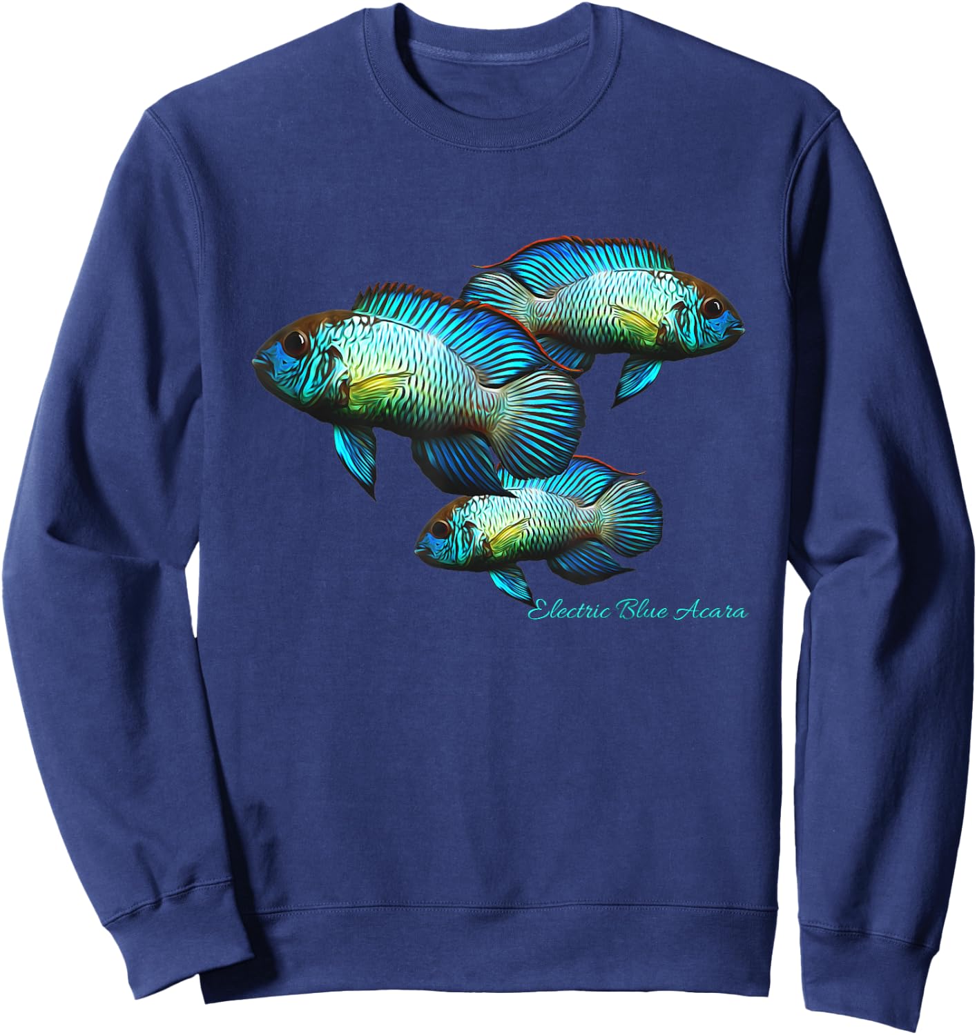 Electric Blue Acara Breeders Dwarf Cichlids Aquarium Fish Sweatshirt - Sweatshirt | Navy