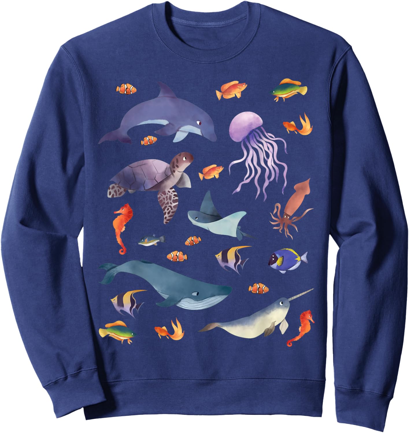Ocean Life Love Sea Dolphin Turtle Jellyfish Whale Fishes Sweatshirt - Sweatshirt | Navy