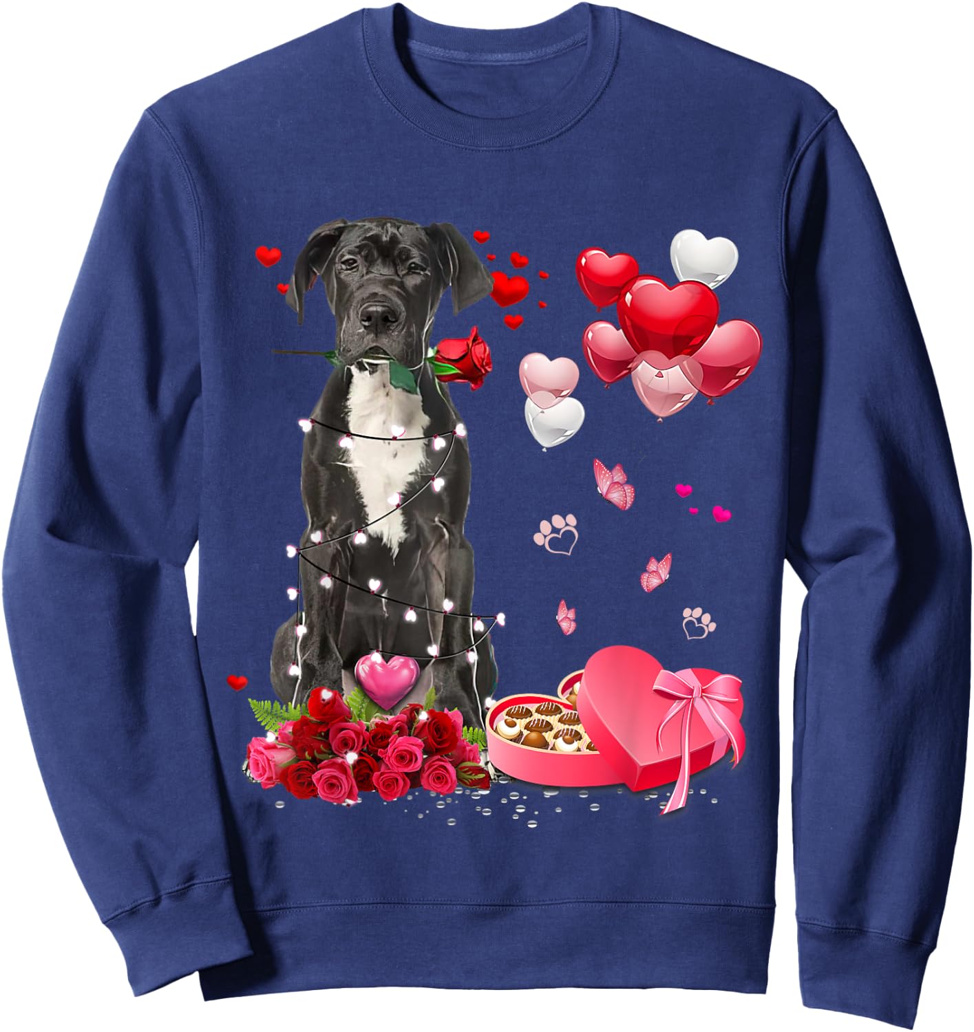 Funny Great Dane Rose Heart Happy Valentine Day Dog Mom Sweatshirt - Sweatshirt | Navy