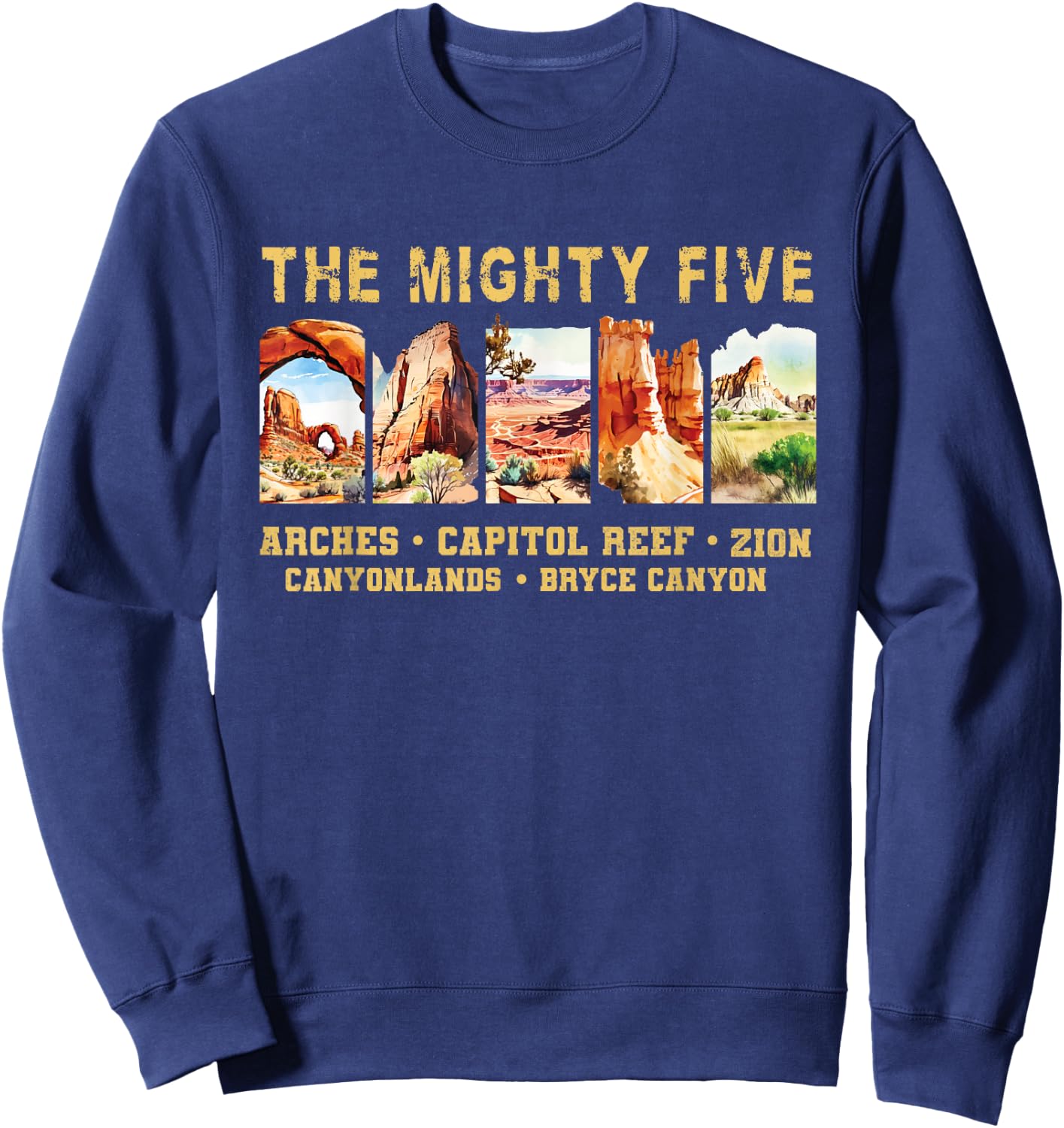 Vintage Moab Souvenir Big 5 Utah Mighty Five National Park Sweatshirt - Sweatshirt | Navy