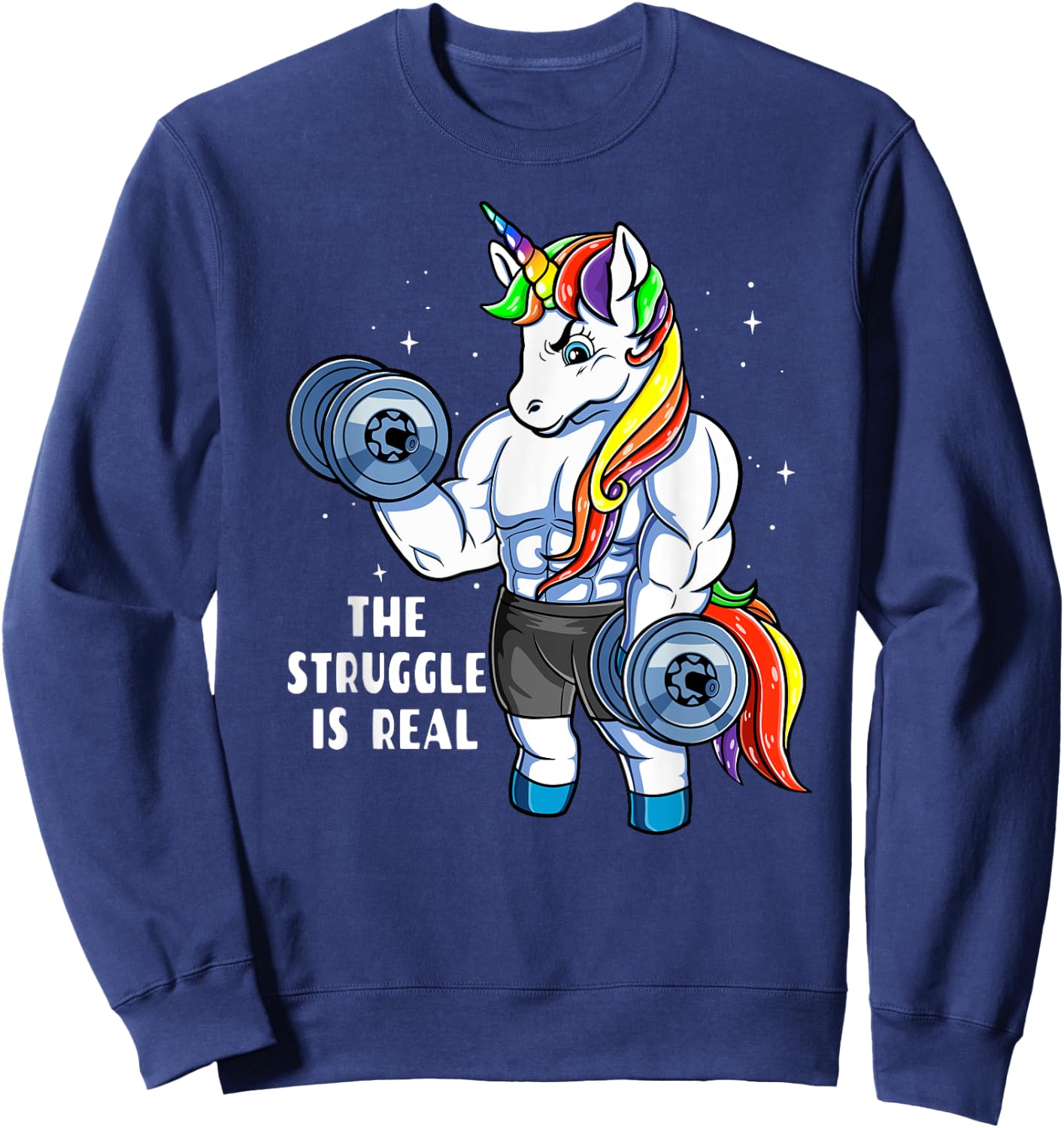 Unicorn Weightlifting T shirt - Rainbow Unicorn Gym Women Sweatshirt - Sweatshirt | Navy