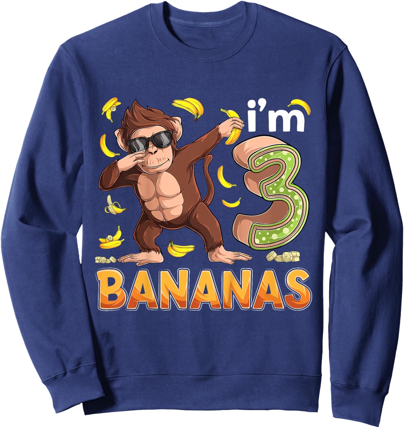 3 Year Old Monkey Birthday Safari Jungle Animal 3rd B-day Sweatshirt - Sweatshirt | Navy
