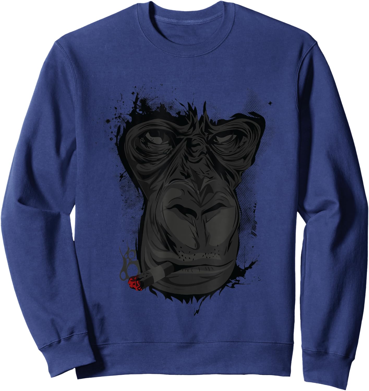 Angry Gorilla Shirt Graphic Ape Cigar Smoking Monkey Gift Sweatshirt - Sweatshirt | Navy