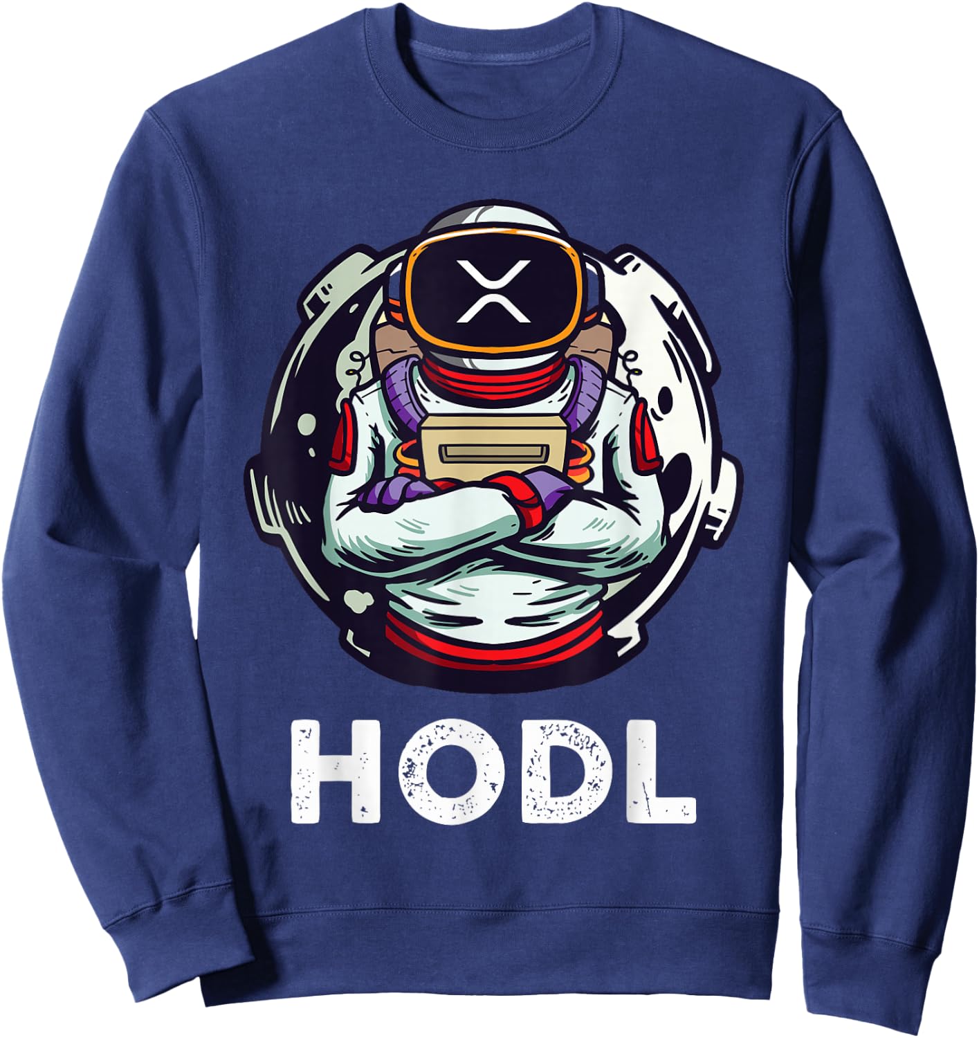 XRP Hodl To The Moon Funny XRP Astronaut Sweatshirt - Sweatshirt | Navy