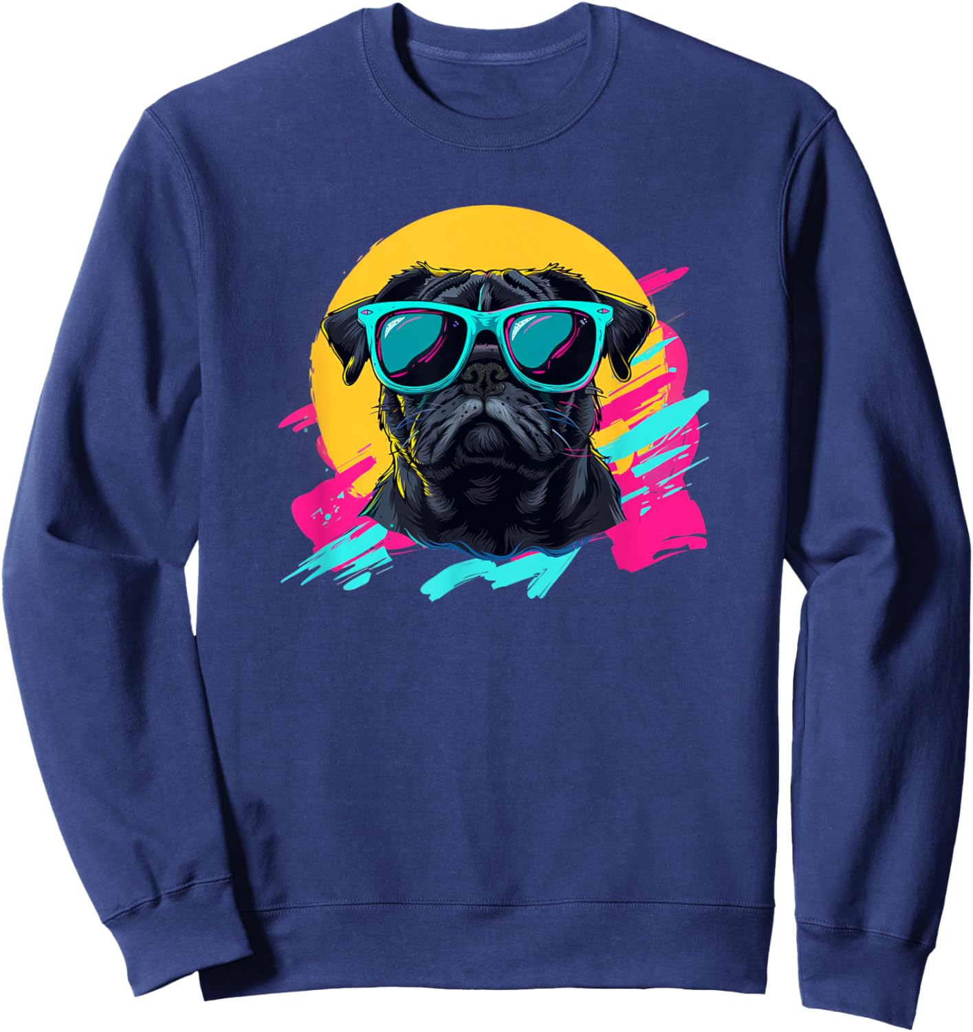 Funny & Retro Vintage 80s Black Pug Lover Sweatshirt - Sweatshirt | Navy
