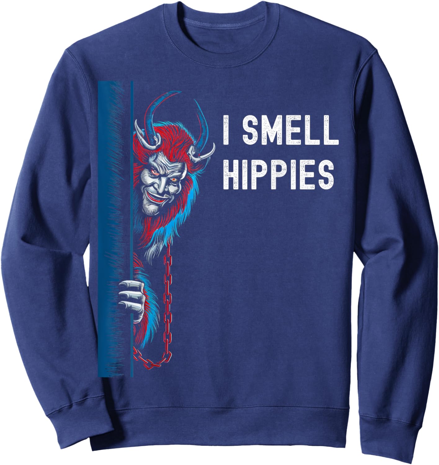 Krampus Christmas I Smell Hippies Christmas Halloween Sweatshirt - Sweatshirt | Navy