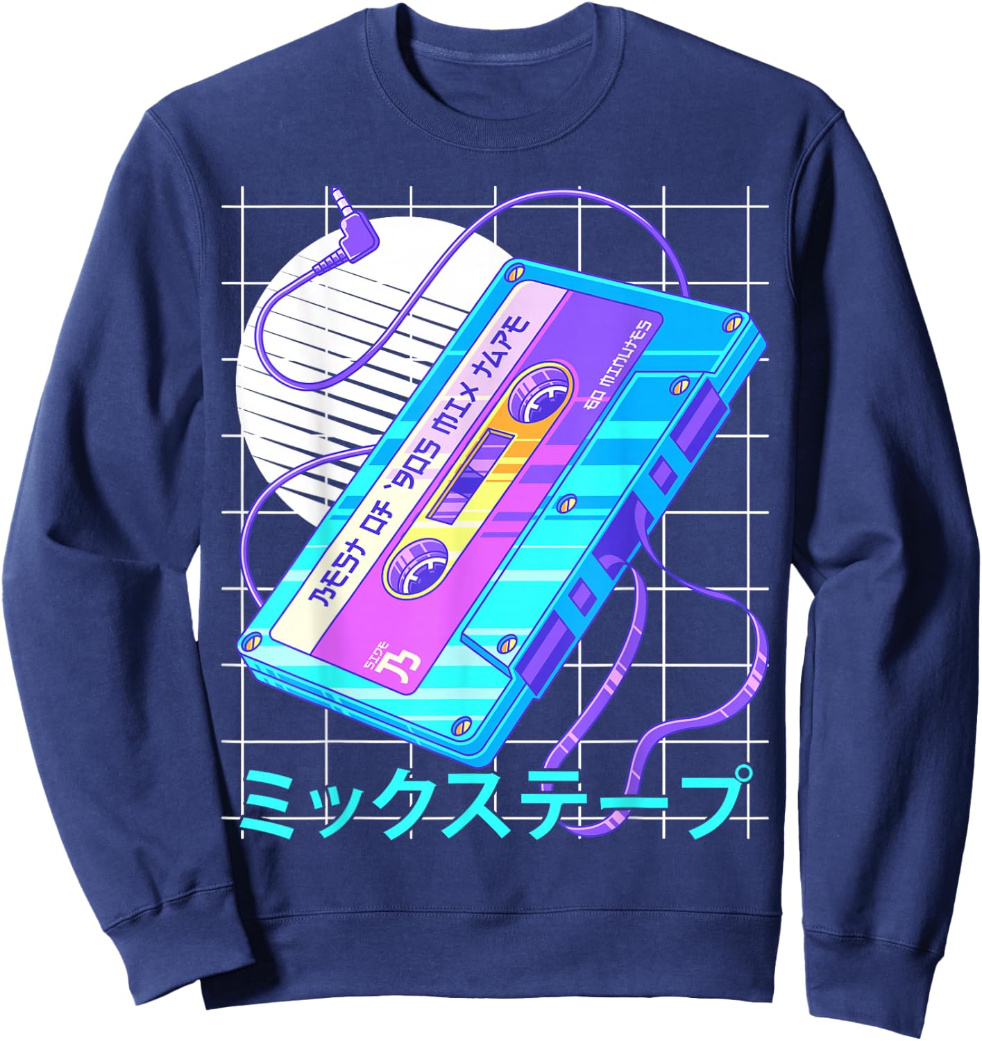 90s Japanese Otaku Vaporwave Aesthetic Retro Art Mixtape Sweatshirt - Sweatshirt | Navy