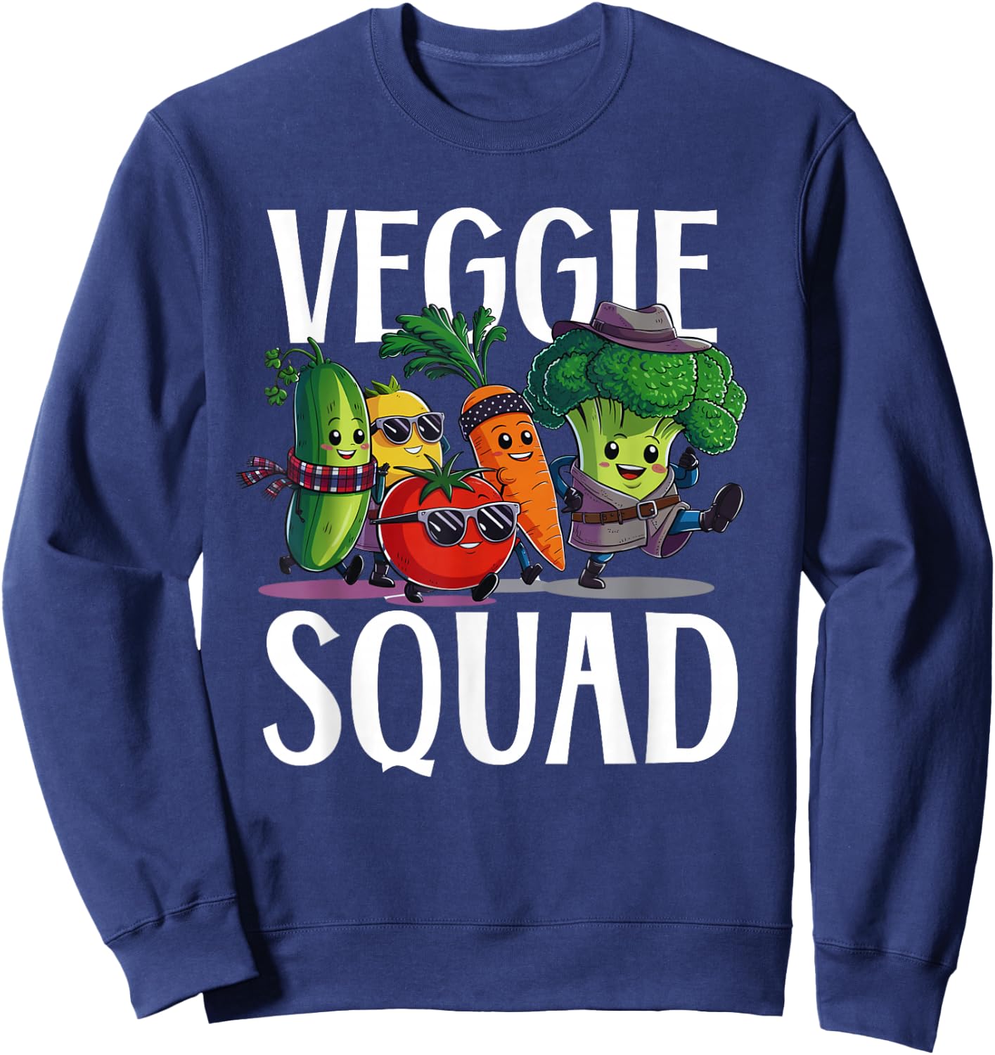 Veggie Squad Retro Vegetable Party Vegan Vegetarian crew Sweatshirt - Sweatshirt | Navy