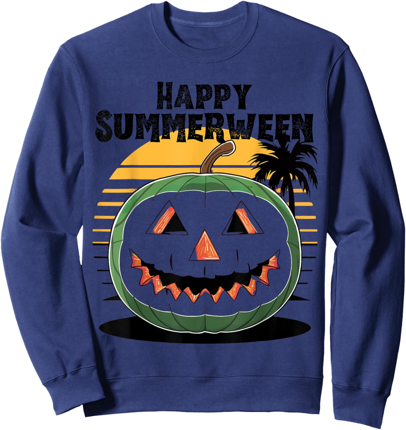 Happy Summerween Watermelon Jack-o'-Lantern Summer Halloween Women Kids Sweatshirt - Sweatshirt | Navy