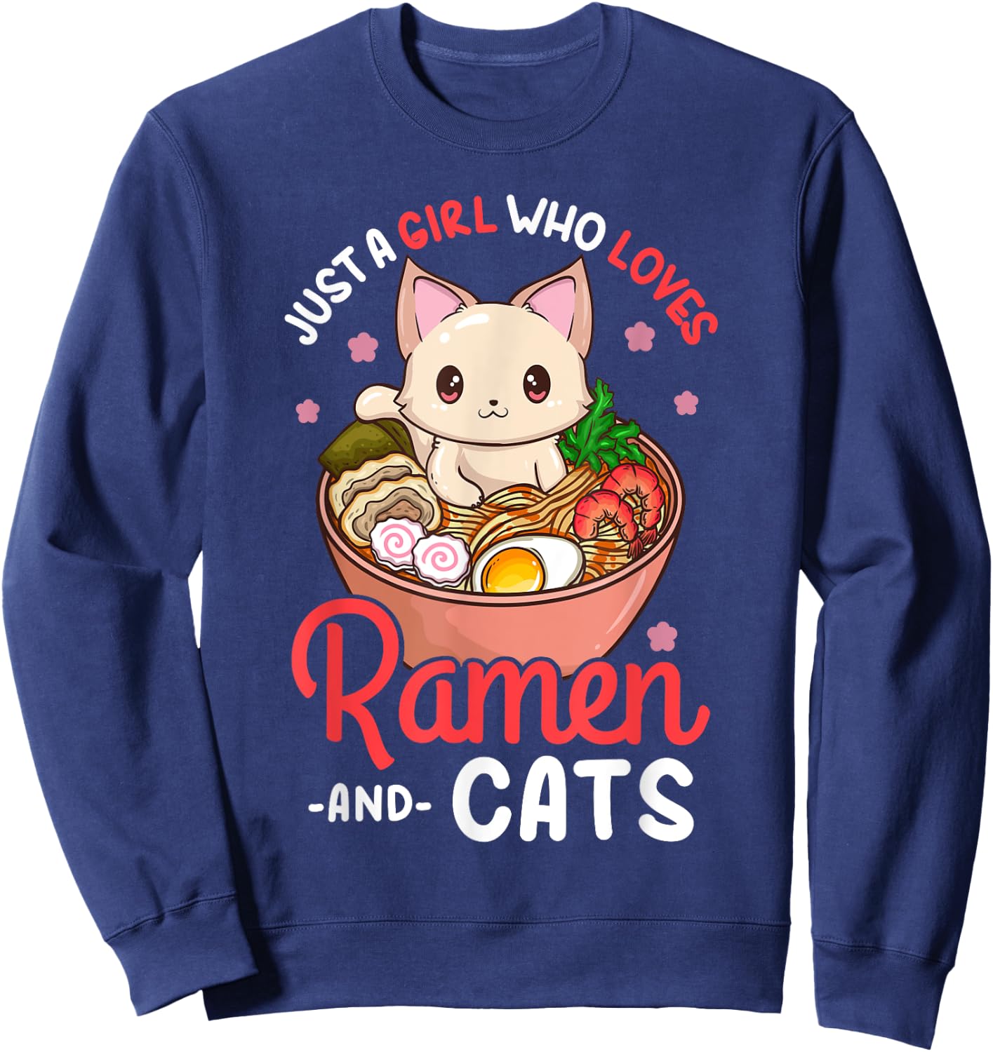 Ramen Cat Neko Anime Kawaii Otaku Girl Sweatshirt - Sweatshirt | Navy