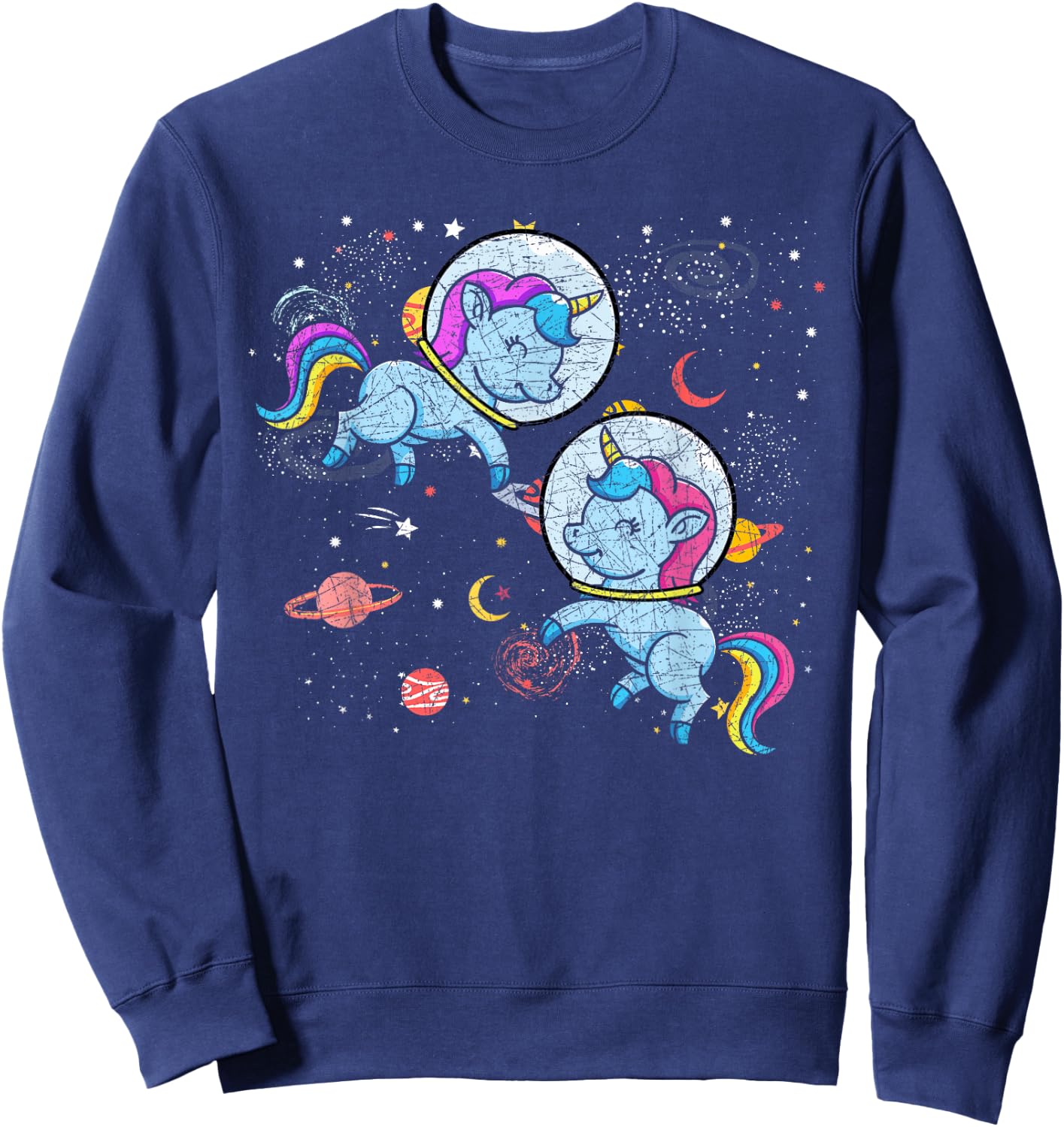Moon Astronaut Outer Space Planets Magical Unicorn Sweatshirt - Sweatshirt | Navy