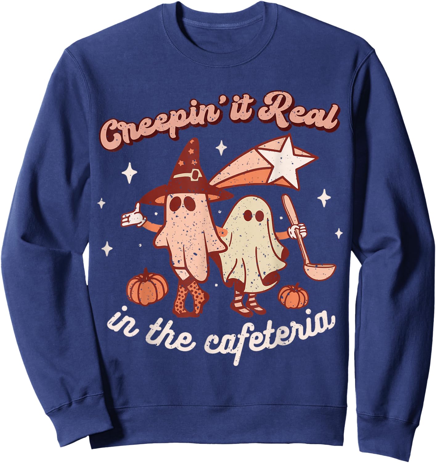 Fall Lunch Lady Retro Halloween Cafeteria Pumpkin Team Sweatshirt - Sweatshirt | Navy