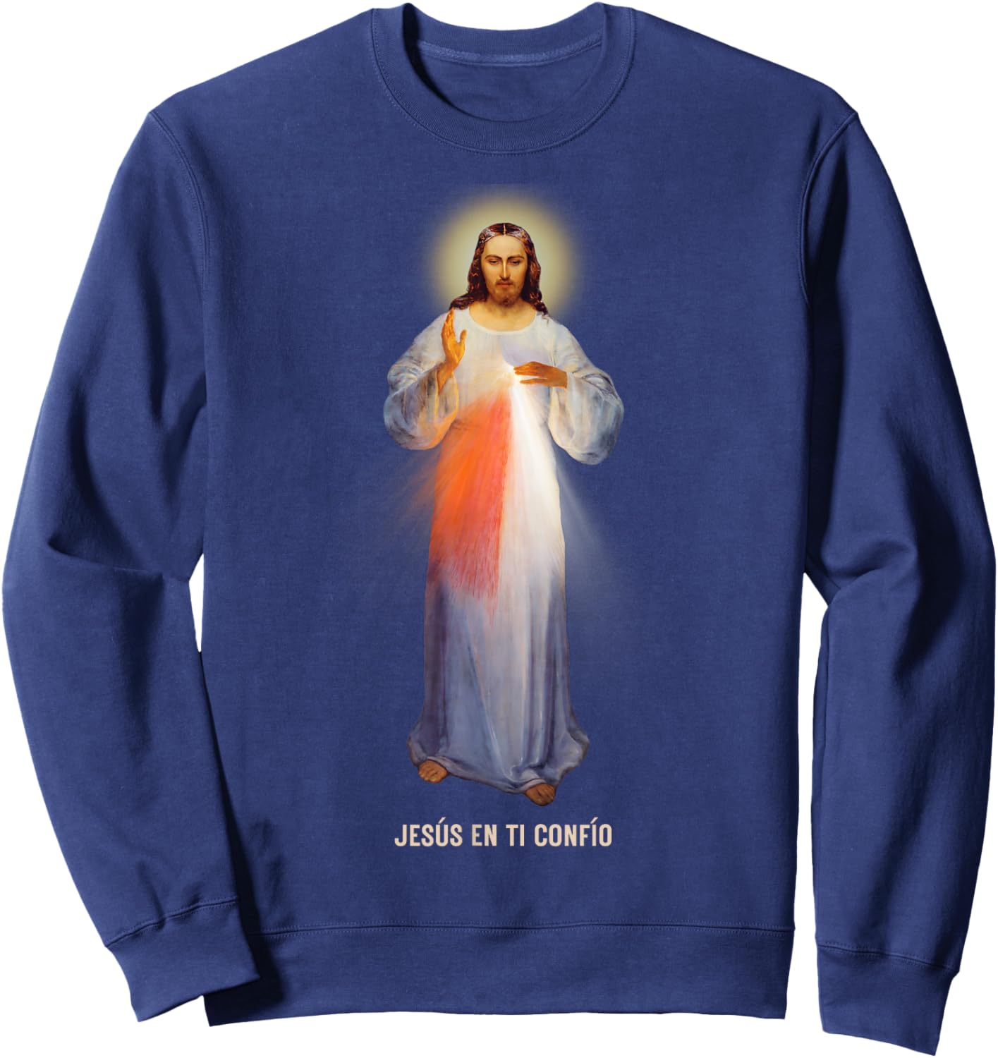 Jesús En Ti Confío (texto en español) Divina Misericordia Sweatshirt - Sweatshirt | Navy