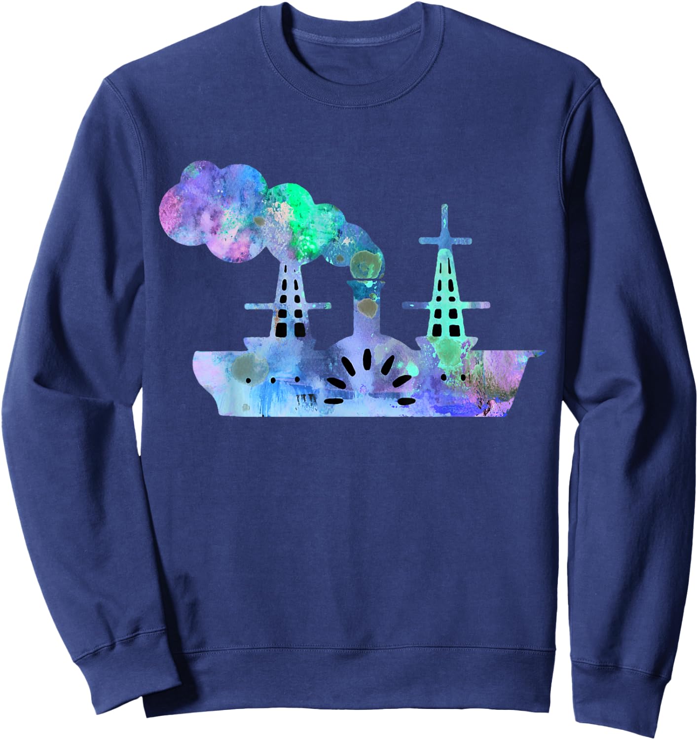 River Steam Boat Watercolor Design Sweatshirt - Sweatshirt | Navy