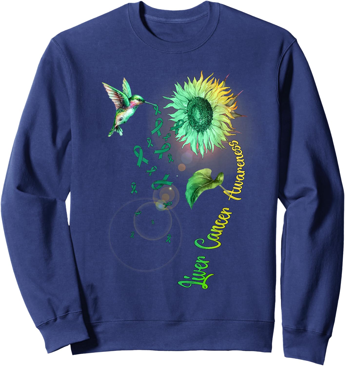 Liver Cancer Sunflower Hummingbird Sweatshirt - Sweatshirt | Navy