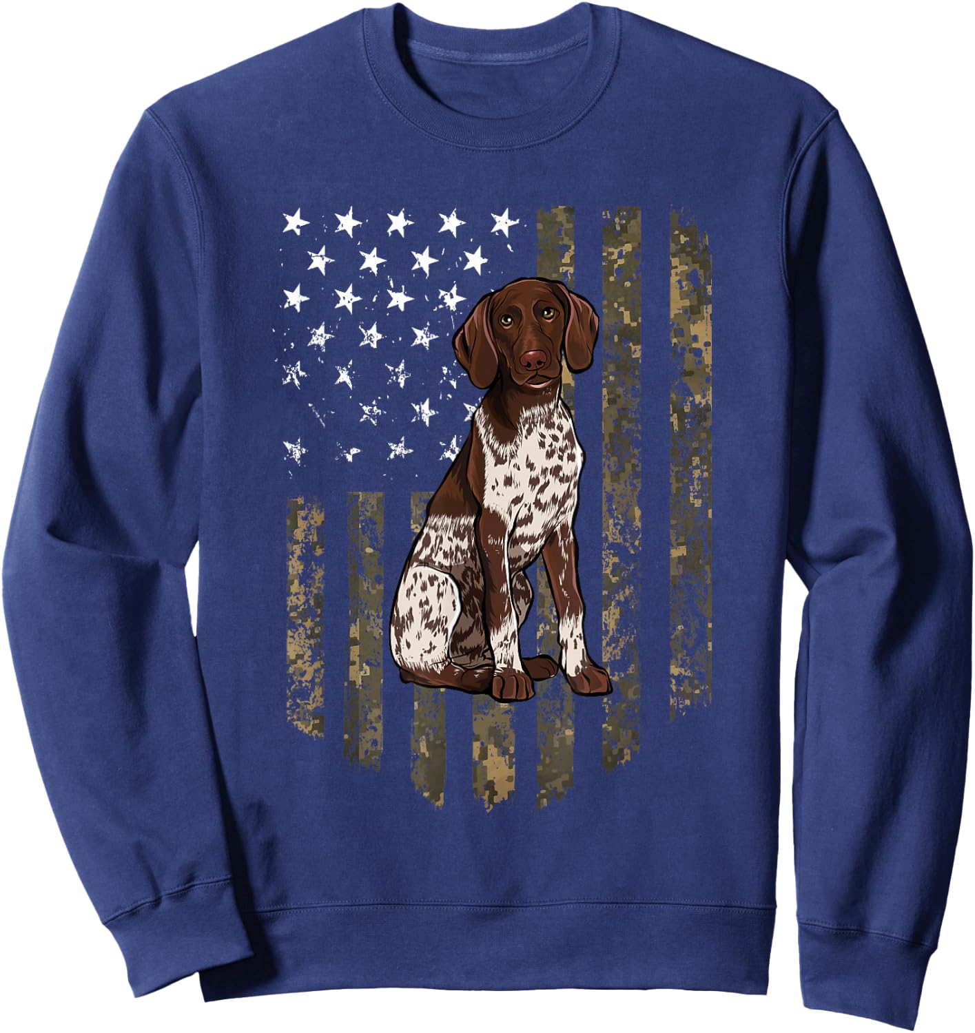 Camo American Flag German Shorthaired Pointer 4th of July Sweatshirt - Sweatshirt | Navy