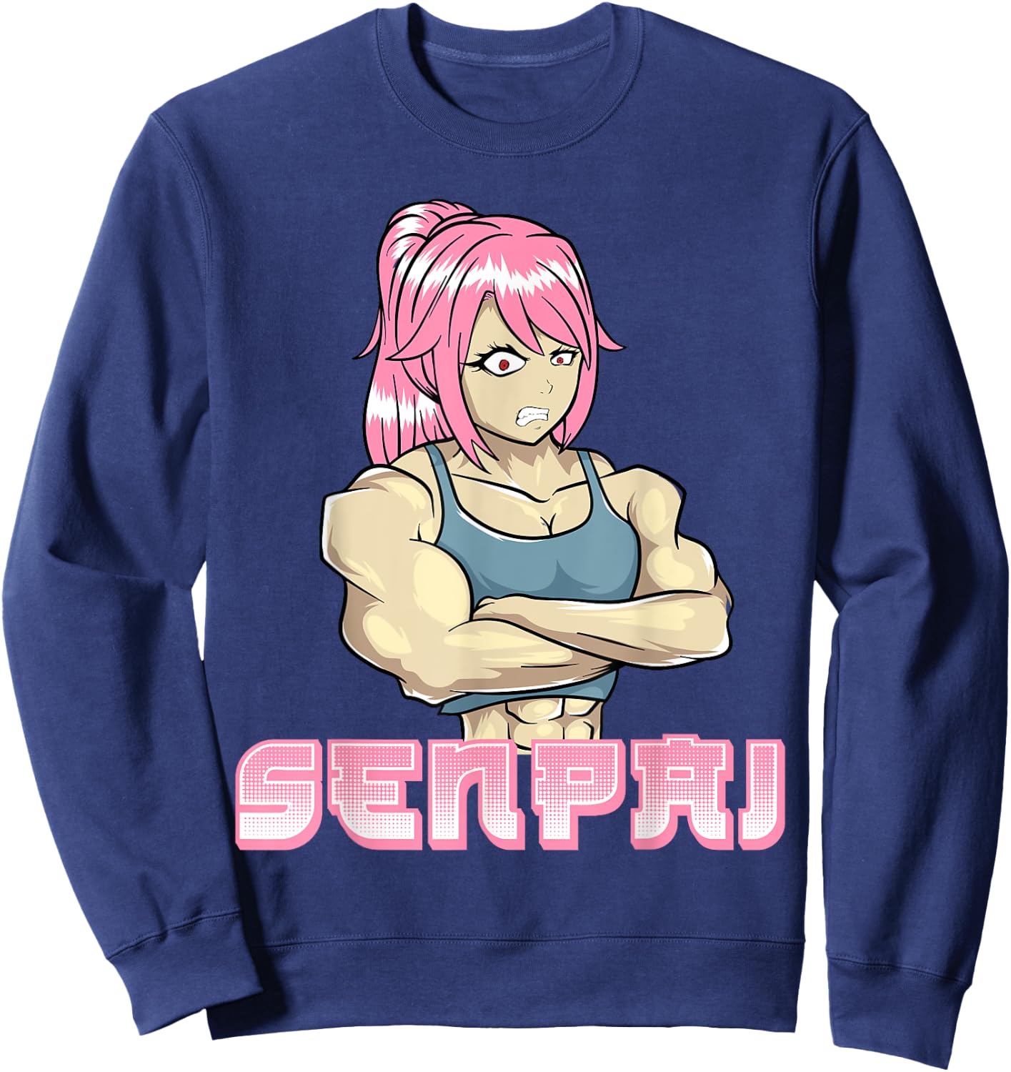 Senpai Muscle Muscular Girl Gym Workout Manga Japanese Anime Sweatshirt - Sweatshirt | Navy