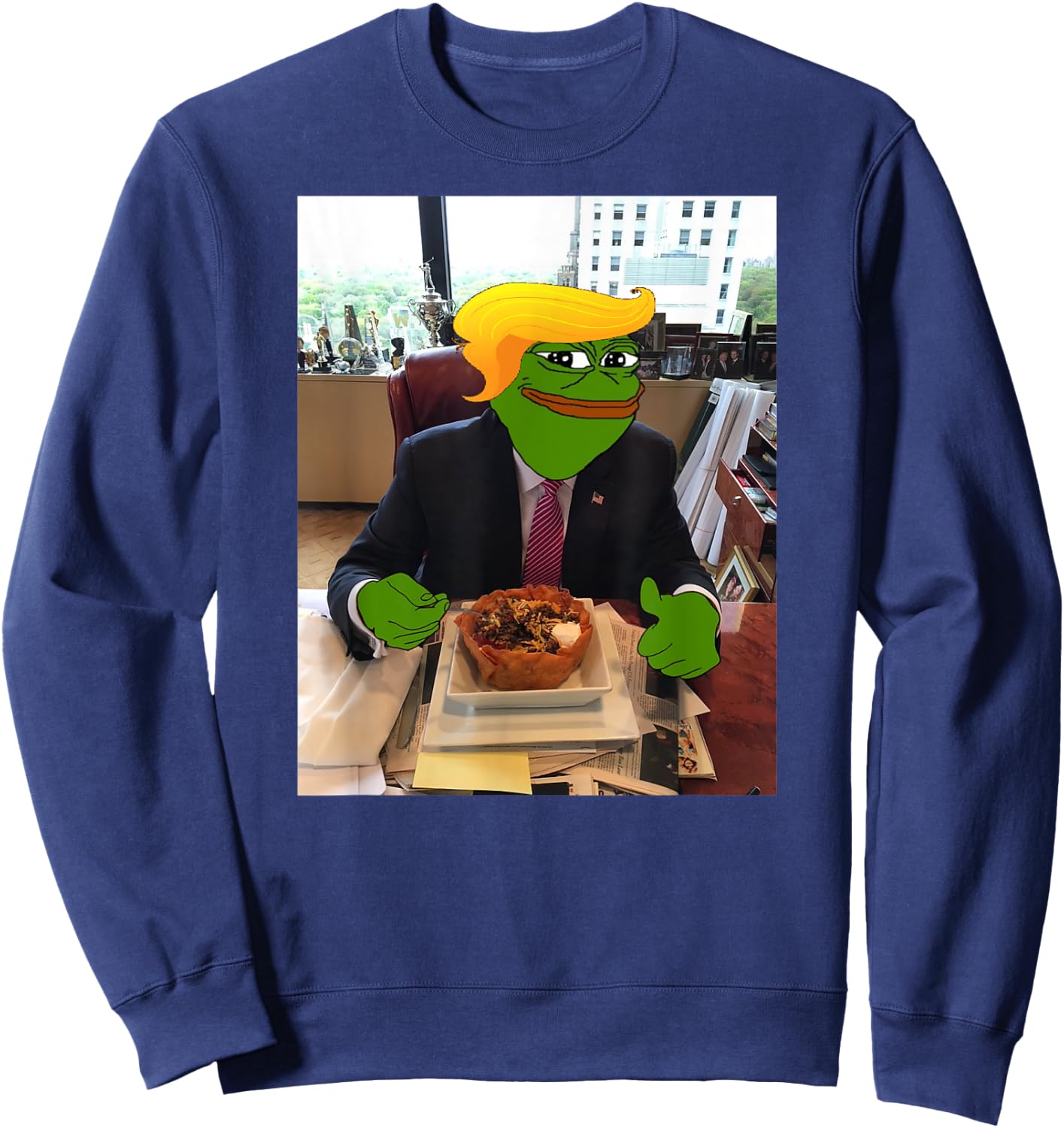 President Donald Trump Taco Bowl Funny Meme Sweatshirt - Sweatshirt | Navy