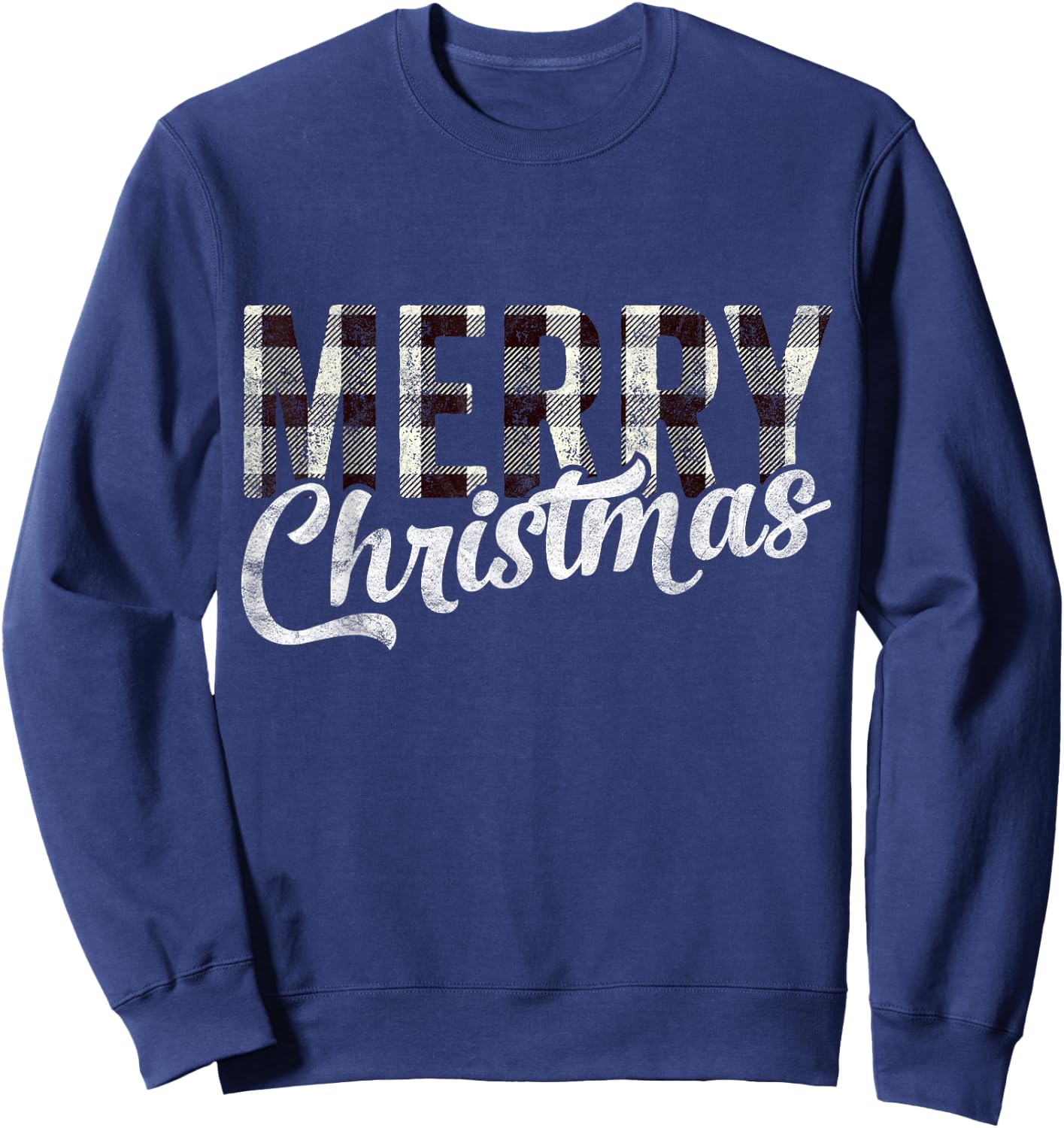 Merry Christmas Gift Funny Woman Xmas White Buffalo Plaid Sweatshirt - Sweatshirt | Navy
