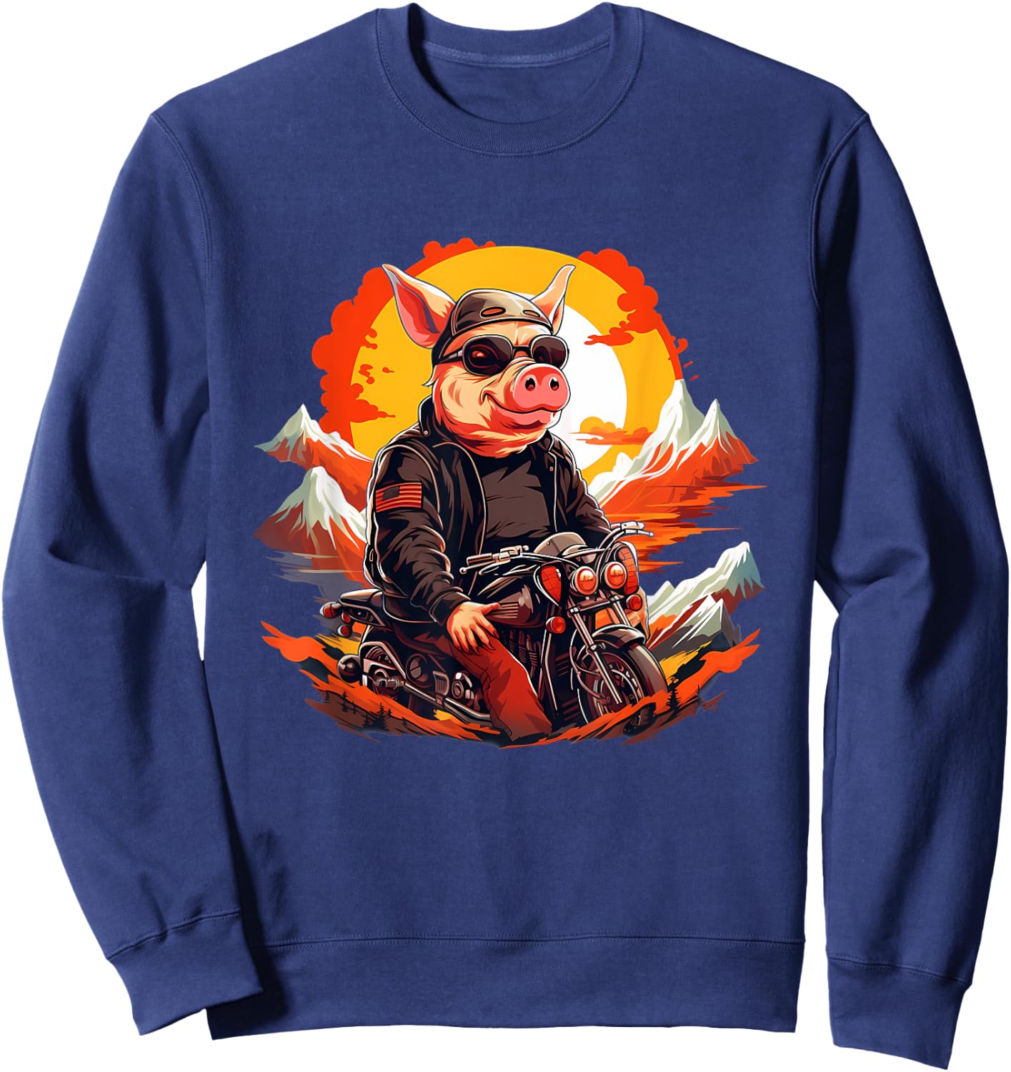 Biker Pig Riding Motorcycle Sweatshirt - Sweatshirt | Navy