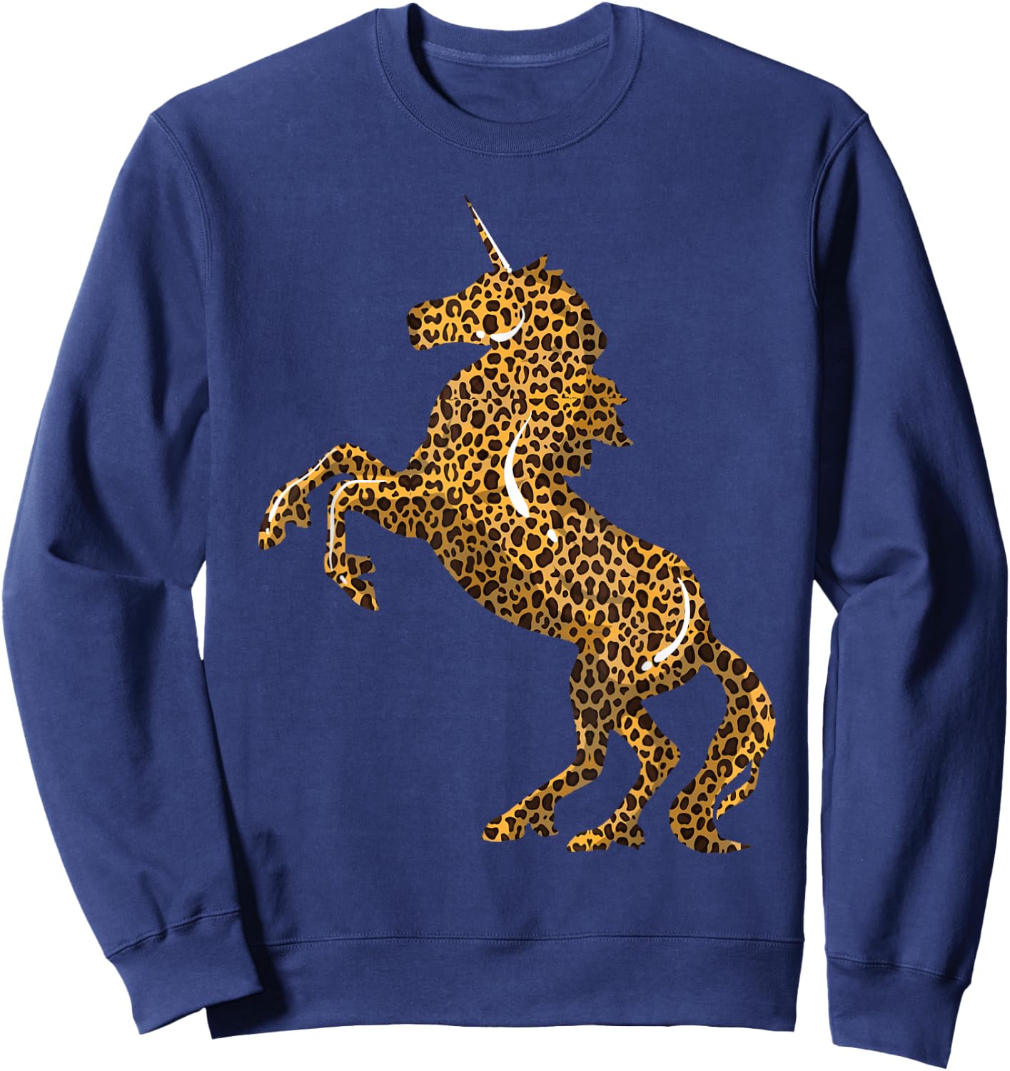 Cool Cheetah Patterns Magical Horse Girls Designs Leopard Print Unicorn Gift & Kids, Black, Small, Short Sleeve Sweatshirt - Sweatshirt | Navy