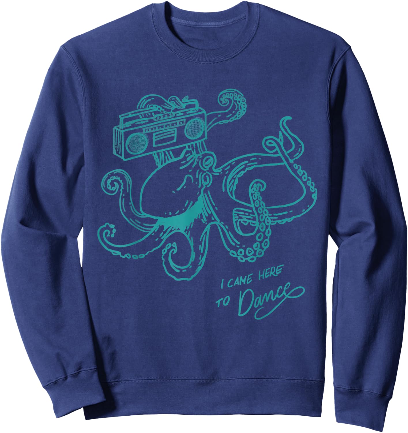 Dancing Octopus Retro Vintage Line Graphic Turquoise Quote Sweatshirt - Sweatshirt | Navy