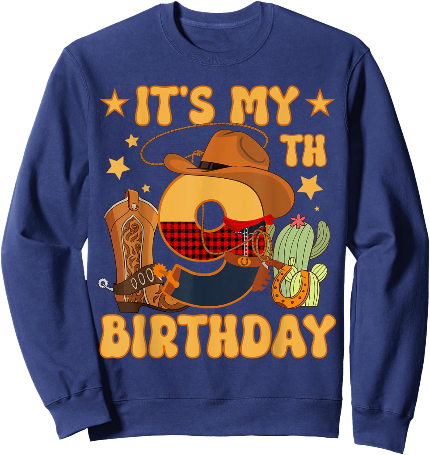 It's My 9th Birthday Cowboy Rodeo Horse 9 Year Old Bday Boy Sweatshirt - Sweatshirt | Navy