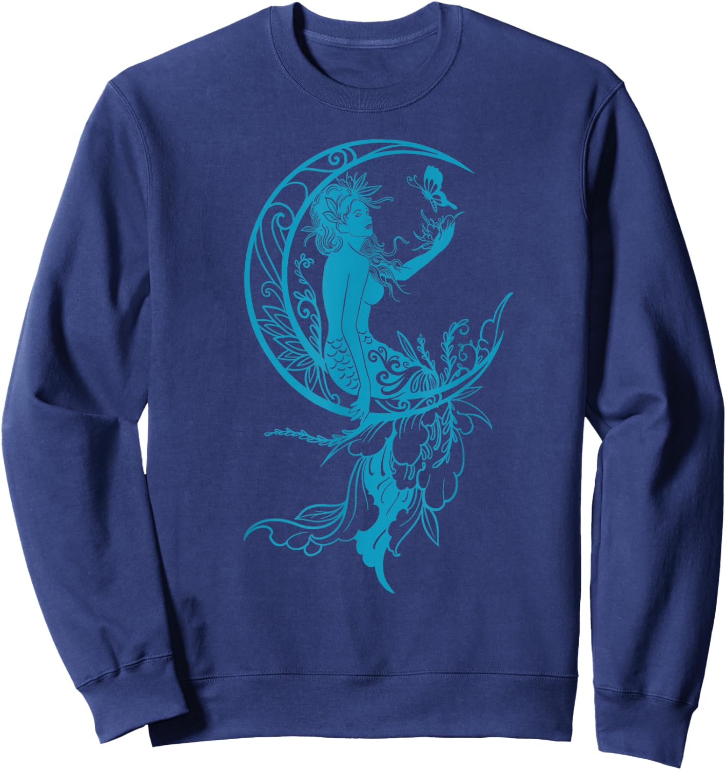 Sea Blue Teal Mermaid Moon Butterfly Gothic Fantasy Sweatshirt - Sweatshirt | Navy