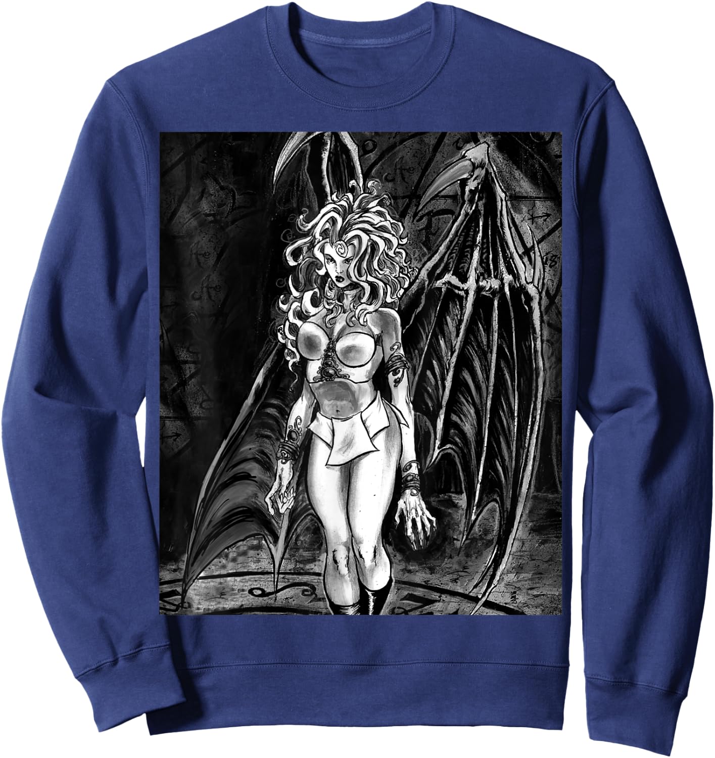 SEXY VAMPIRE GIRL HORROR Succubus Illustrated Sweatshirt - Sweatshirt | Navy