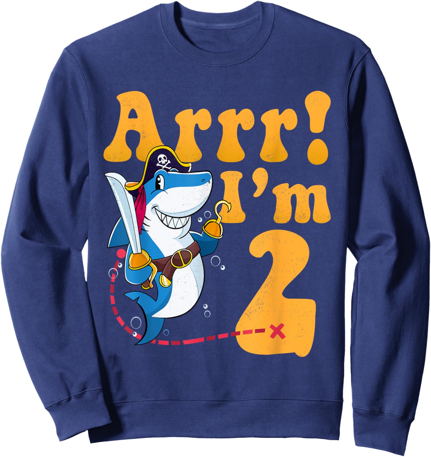 Kids 2nd Shark Pirate Birthday Party 2 Two Years Old Boys Sweatshirt - Sweatshirt | Navy