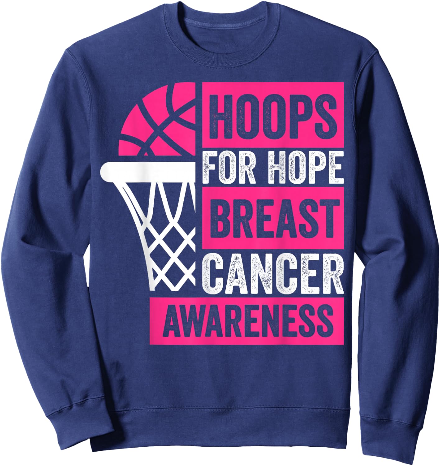 Hoops For Hope Basketball Family Breast Cancer Awareness Sweatshirt - Sweatshirt | Navy