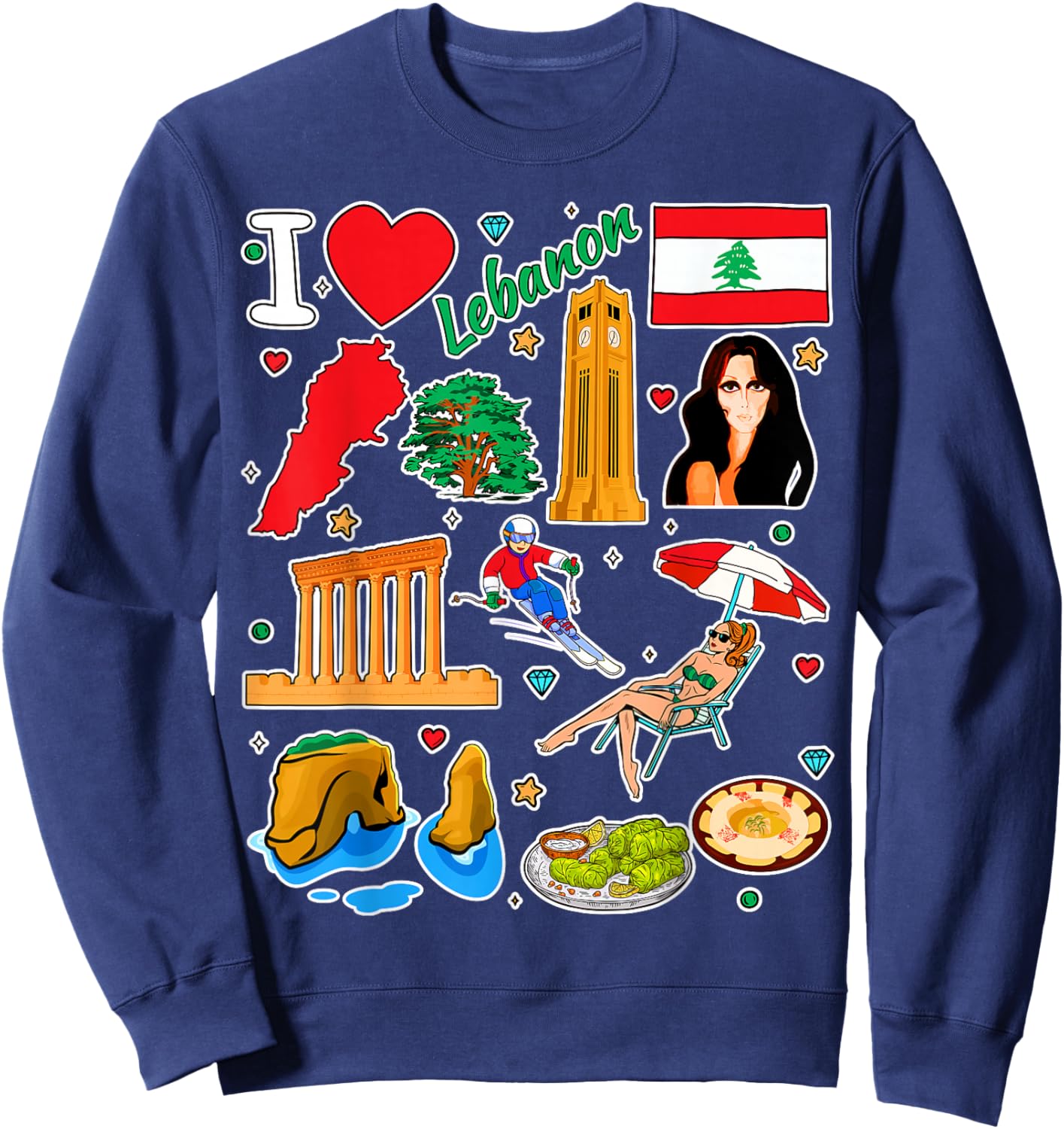 Lebanese hand drawn symbols, Lebanon map, cultural icons Sweatshirt - Sweatshirt | Navy