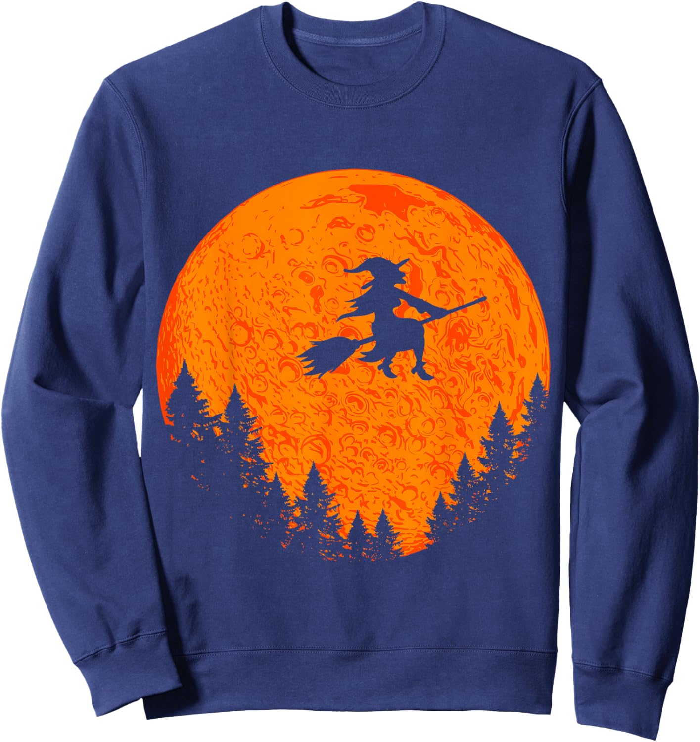 Halloween Vintage Witch On Broom And Moon Group Matching Sweatshirt - Sweatshirt | Navy