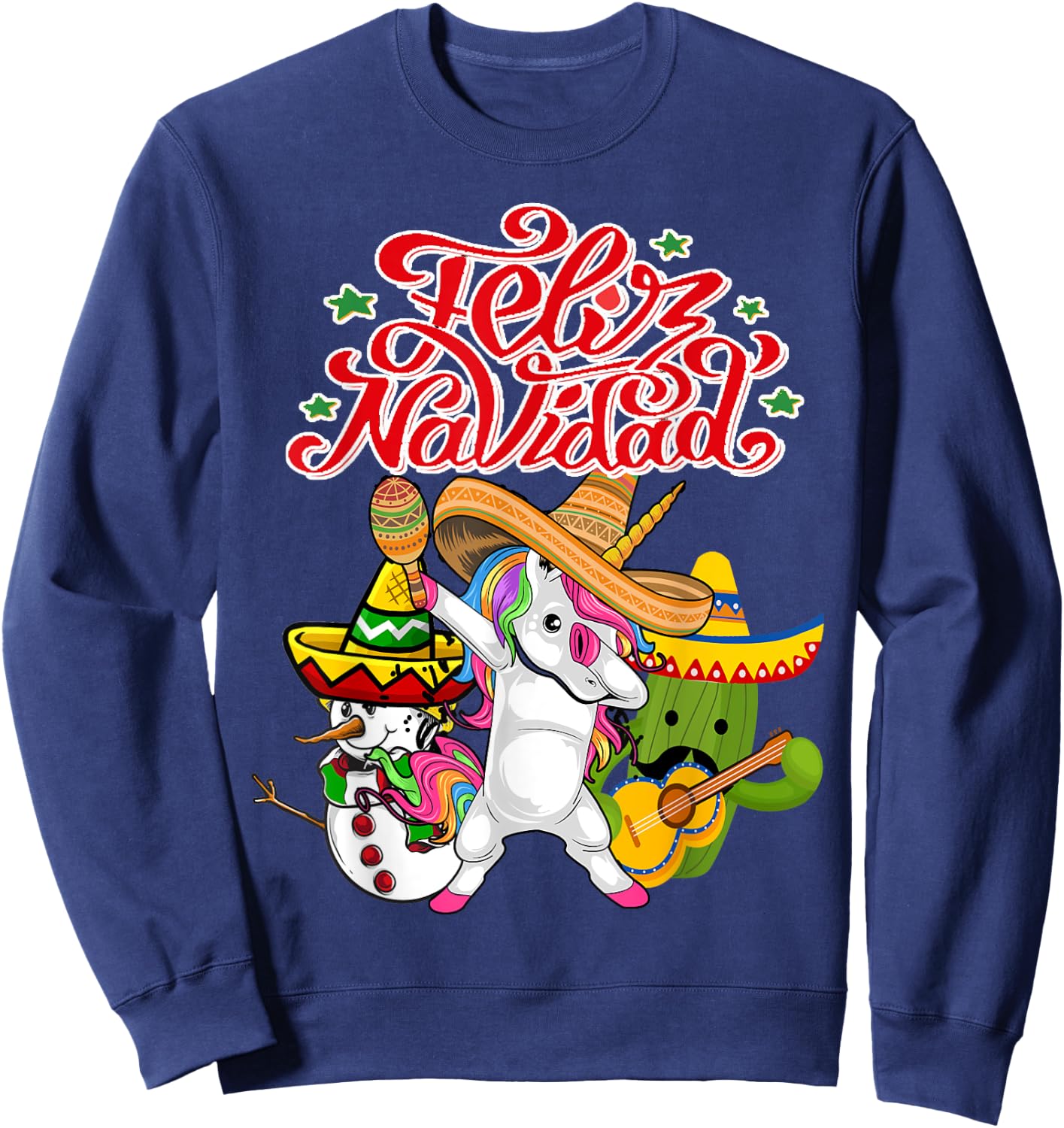 Feliz Navidad Unicorn Cactus Funny Mexican Christmas Sweatshirt - Sweatshirt | Navy