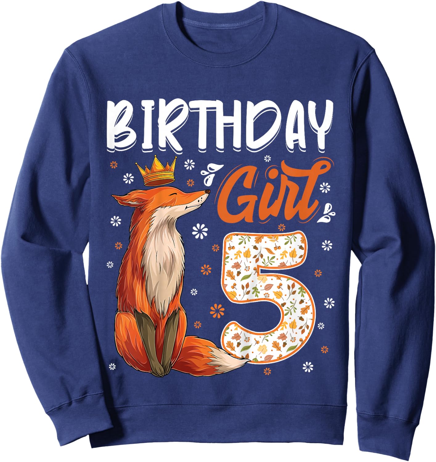 Fox Animal Lovers 5th Birthday Girl Fox B-day 5 year old Sweatshirt - Sweatshirt | Navy