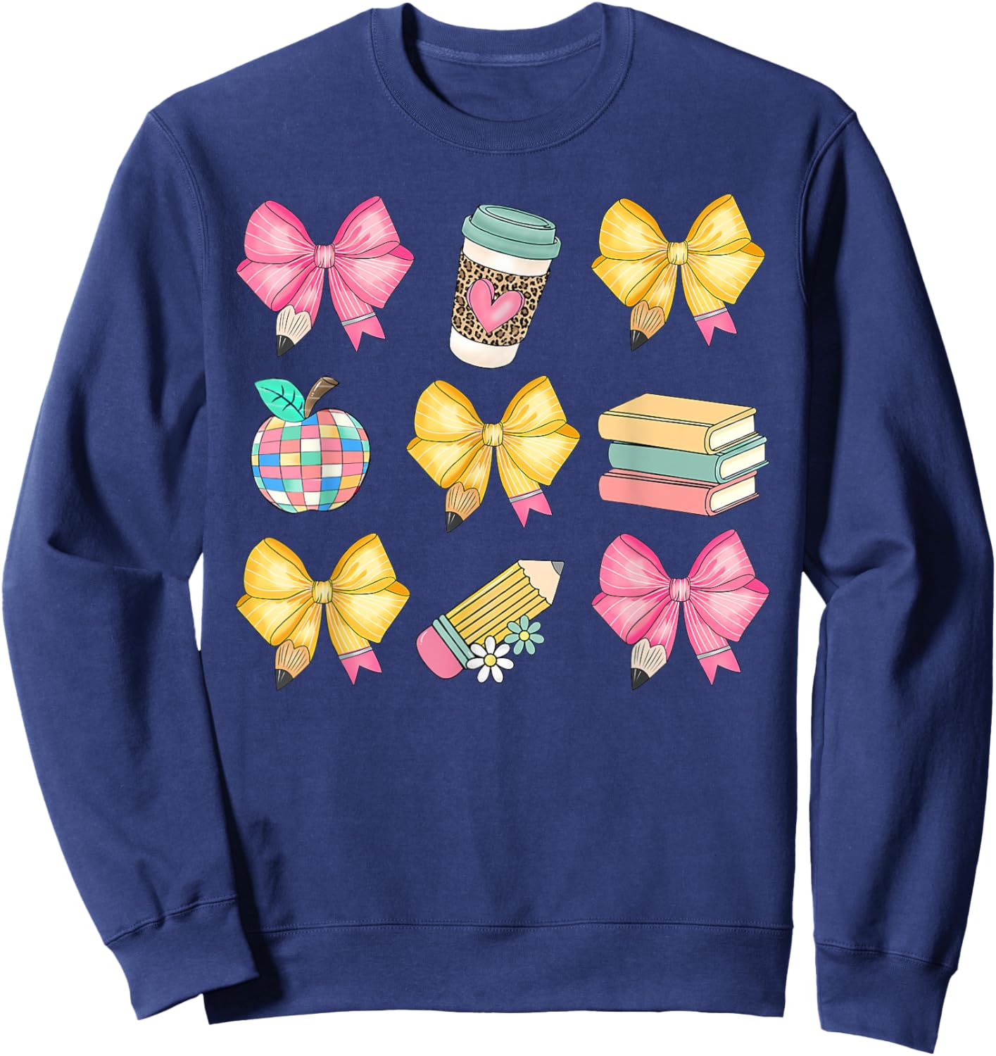 Coquette Bow Pencil Teacher Student First Day Back To School Sweatshirt - Sweatshirt | Navy