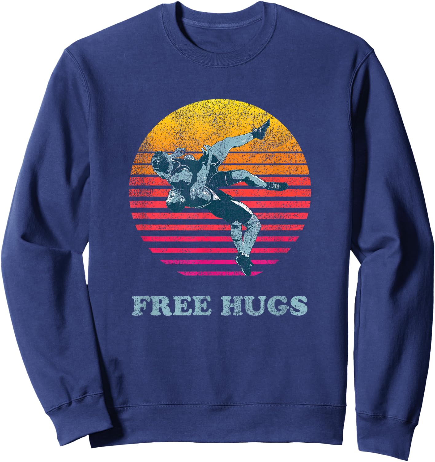 Retro Vintage Faded Cracked 70 80s Style Free Hugs Wrestling Sweatshirt - Sweatshirt | Navy