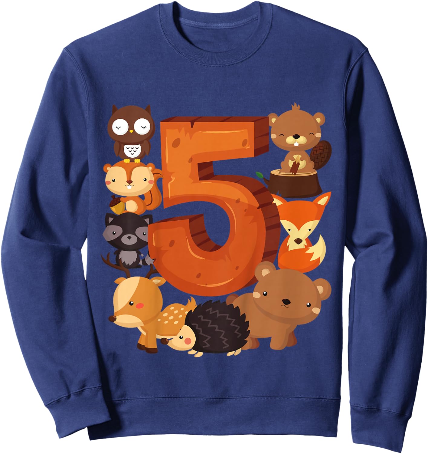 5 Year Old Woodland Animal Birthday Party Forest 5th Gift Sweatshirt - Sweatshirt | Navy