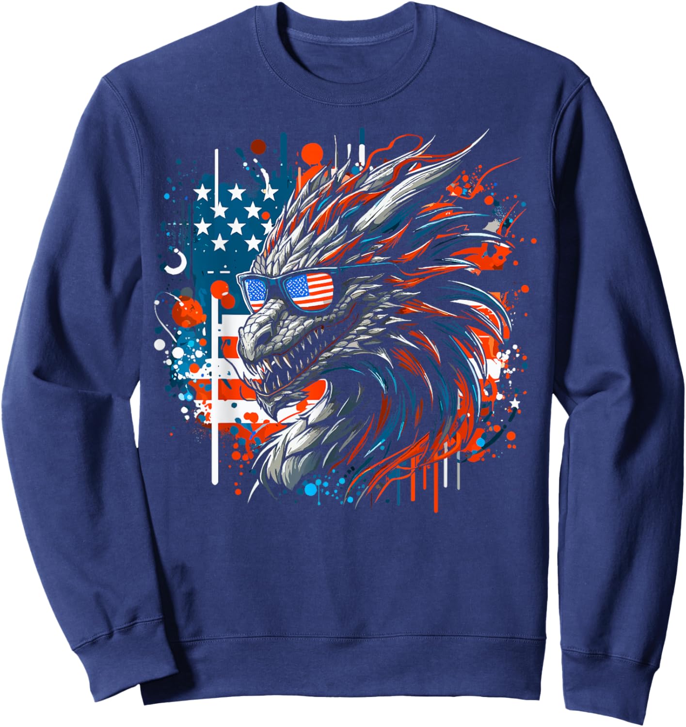 4th of July Patriotic Dragon Fantasy Blue & Red Dragon USA Sweatshirt - Sweatshirt | Navy